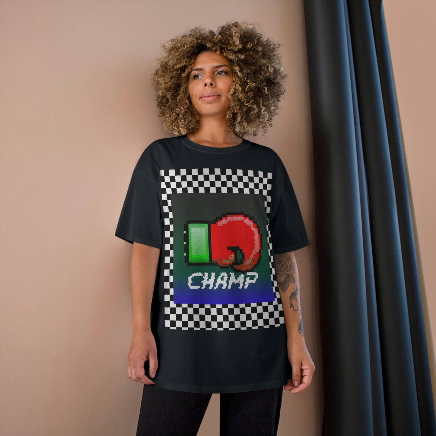 Checkered (CHAMP Logo 4 8-bit Boxing Glove) - Champion T-Shirt