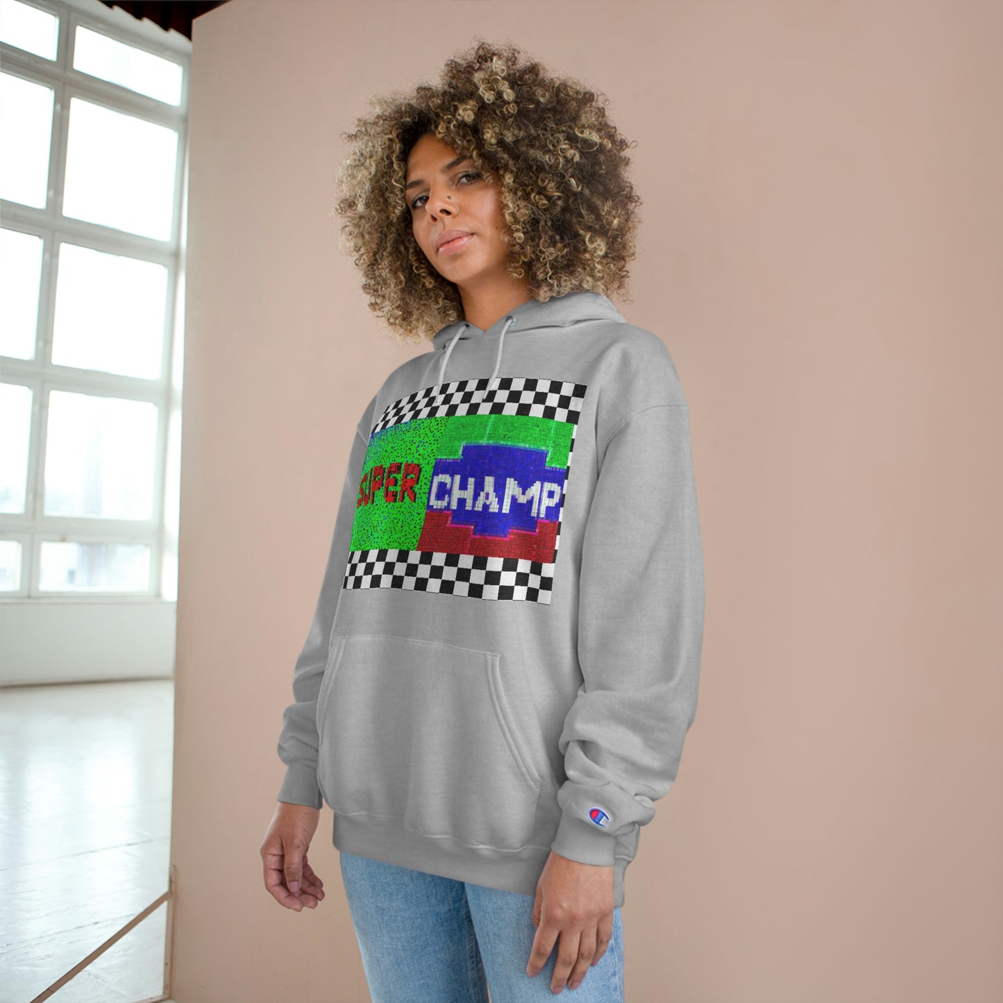 Checkered Flag (SUPER CHAMP Logo 2 8-bit) - Champion Hoodie