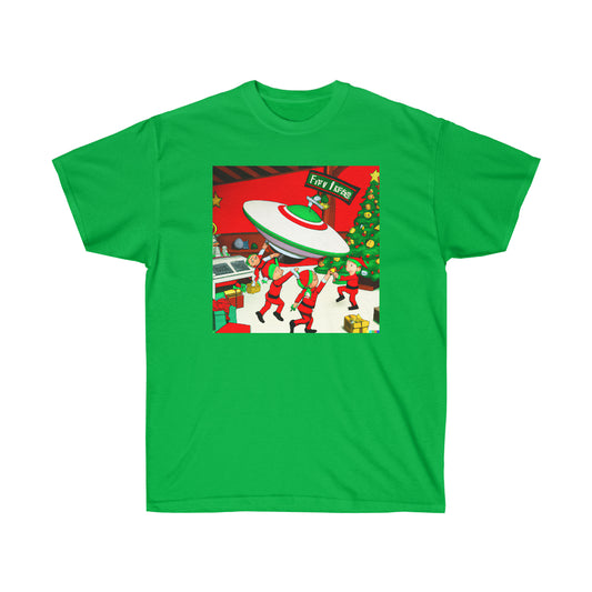 Santa's Workshop Elves Build UFO - AI Cartoon Art - Ultra Cotton Tee