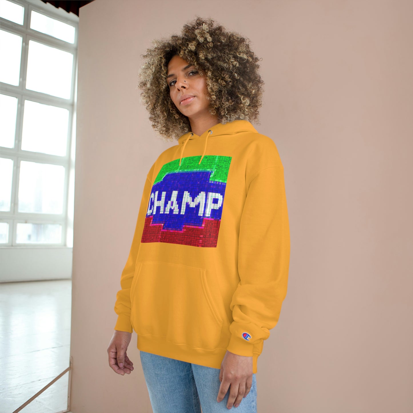 CHAMP (Alt Logo 1 Pixel Art) - AI Art - Champion Hoodie