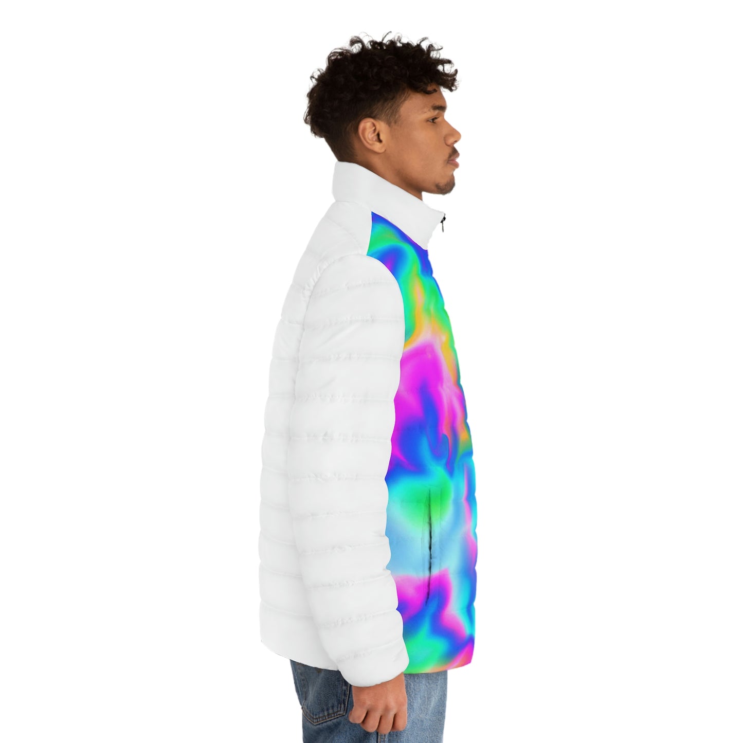 Flamboyant Spaceballer Jacket (White) (Hyperwave Tie-Dye 1) - AI Art - Men's Puffer Jacket