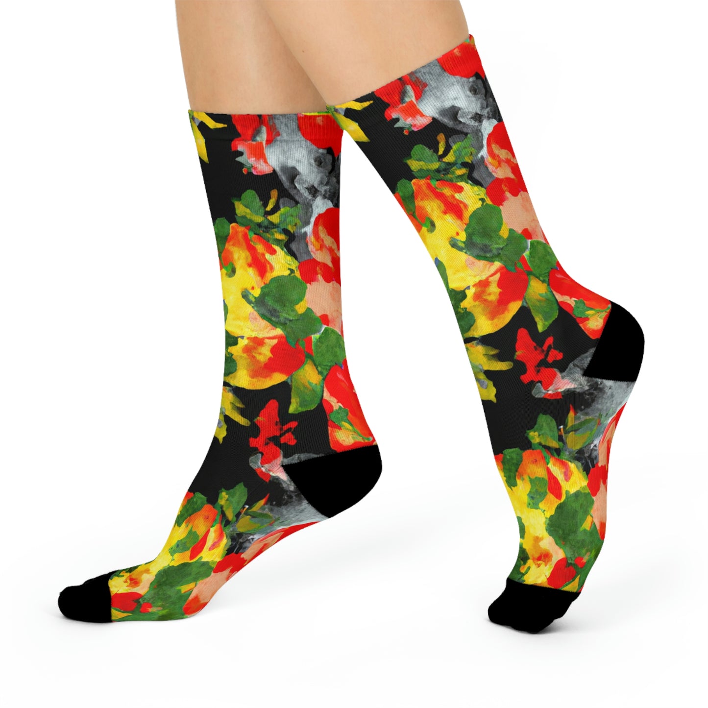 Peach Tree Watercolor - AI Art - Cushioned Crew Socks