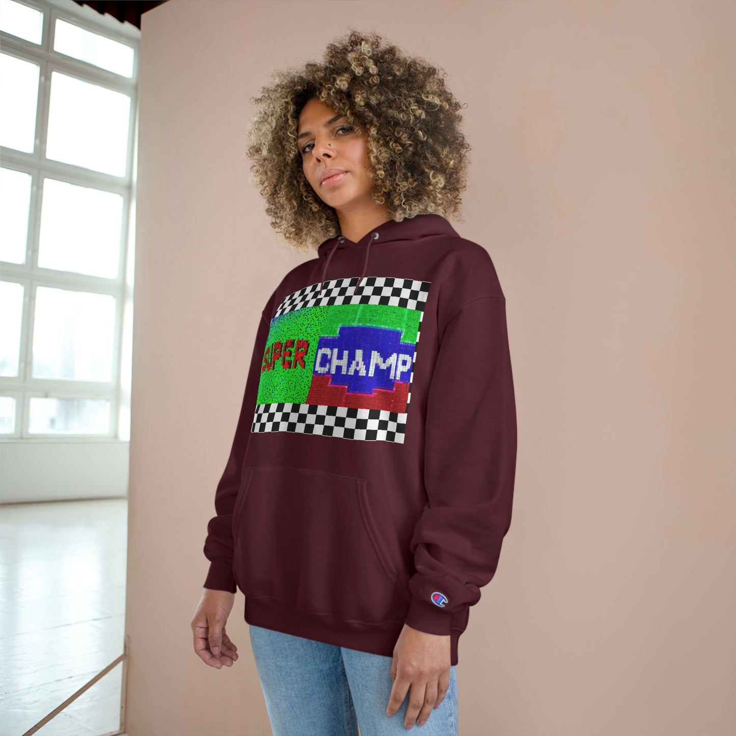 Checkered Flag (SUPER CHAMP Logo 2 8-bit) - Champion Hoodie