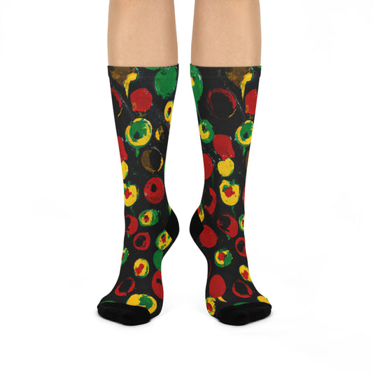 Rasta Polka Dot - AI Art - Cushioned Crew Socks