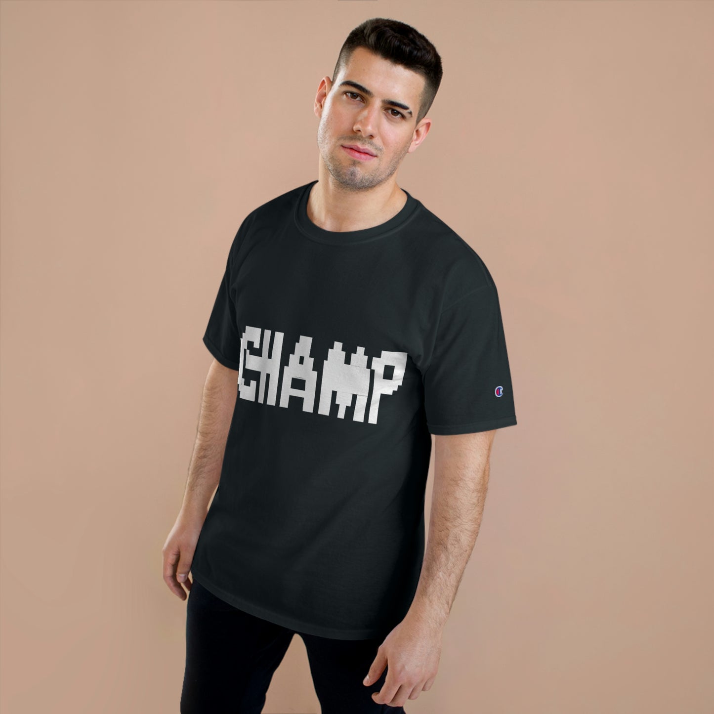 CHAMP Logo 9 B&W (8-bit Pixel Art) - AI Art - Champion T-Shirt