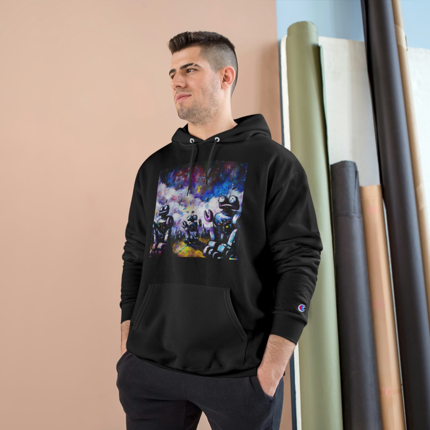 Robots in Space 3 - AI Art - Champion Hoodie