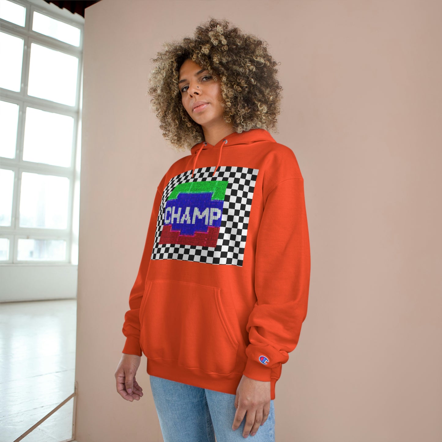 Checkered Flag (CHAMP Logo 2 8-bit) - Champion Hoodie