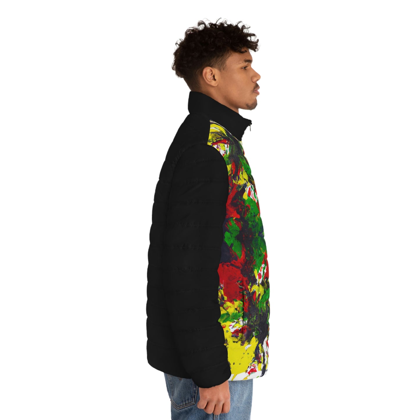 Rasta Acrylic Splatter 3 Spaceballer Jacket (Black) -  AI Art - Men's Puffer Jacket