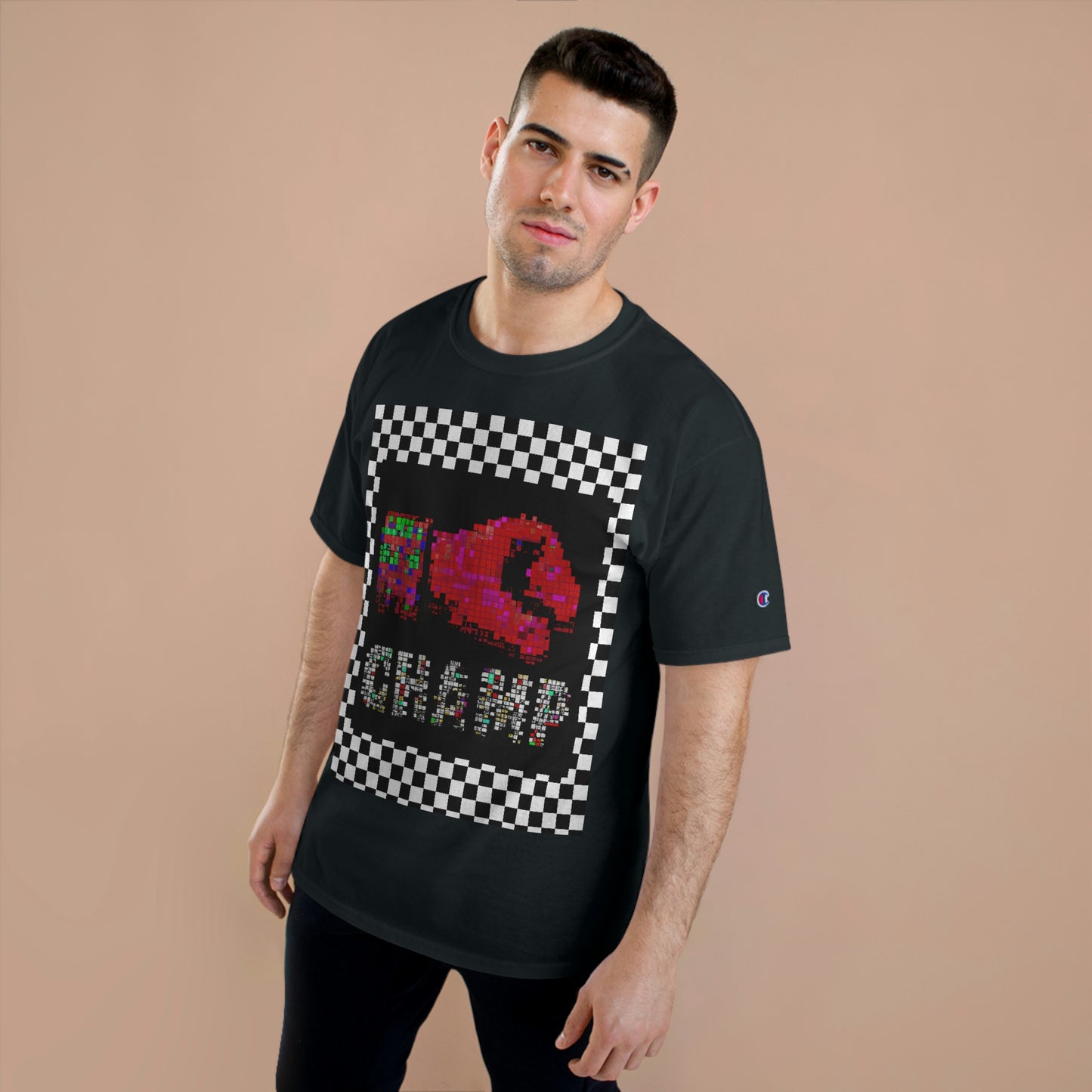 Checkered (CHAMP Logo 3 8-bit Boxing Glove) - Champion T-Shirt