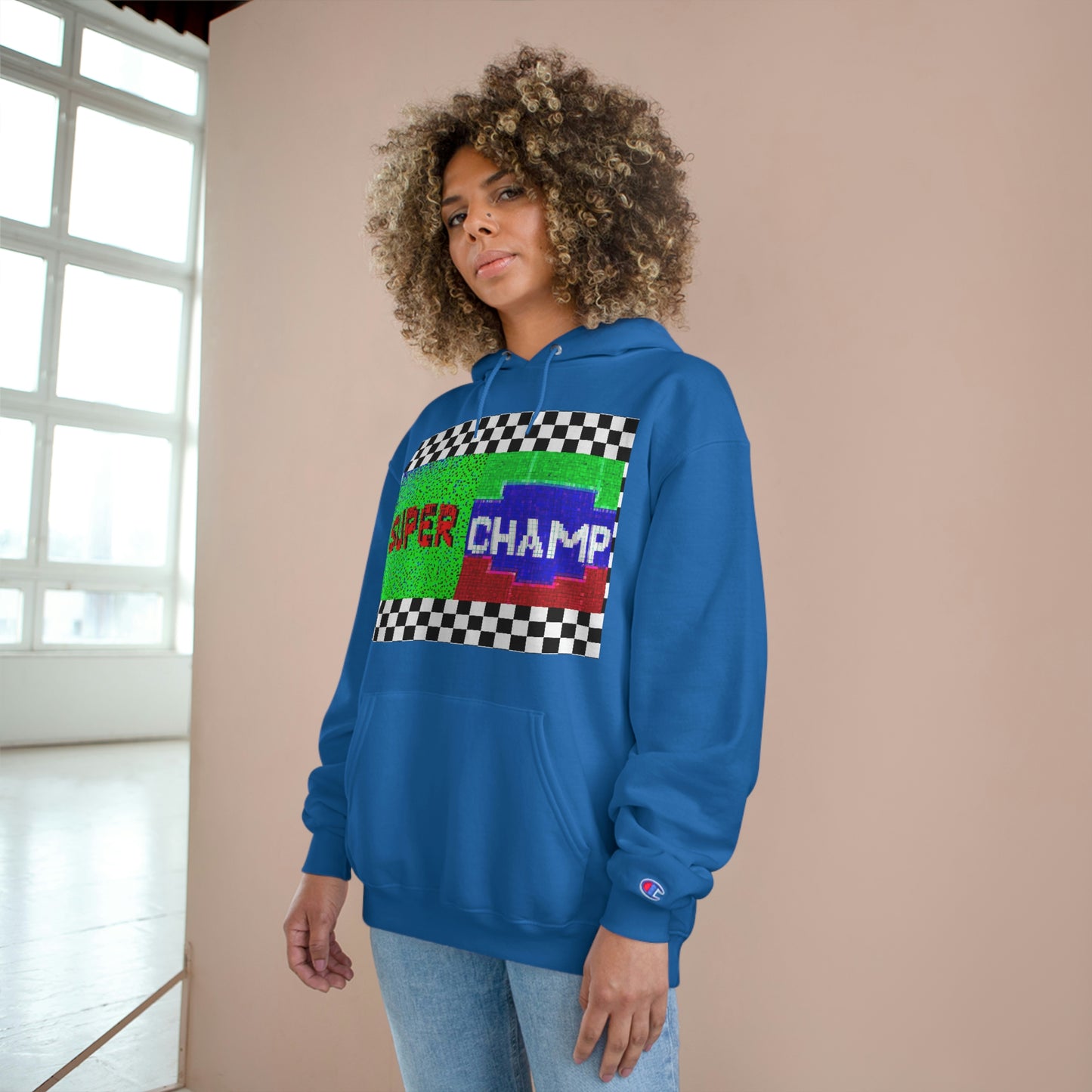 Checkered Flag (SUPER CHAMP Logo 2 8-bit) - Champion Hoodie