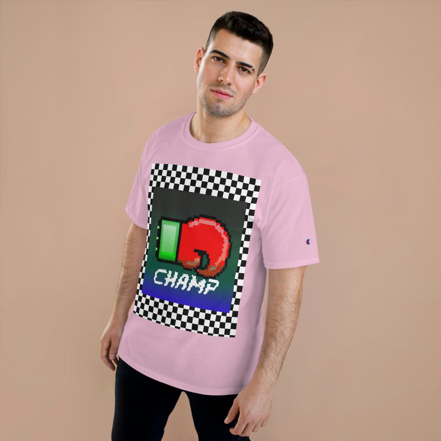 Checkered (CHAMP Logo 4 8-bit Boxing Glove) - Champion T-Shirt