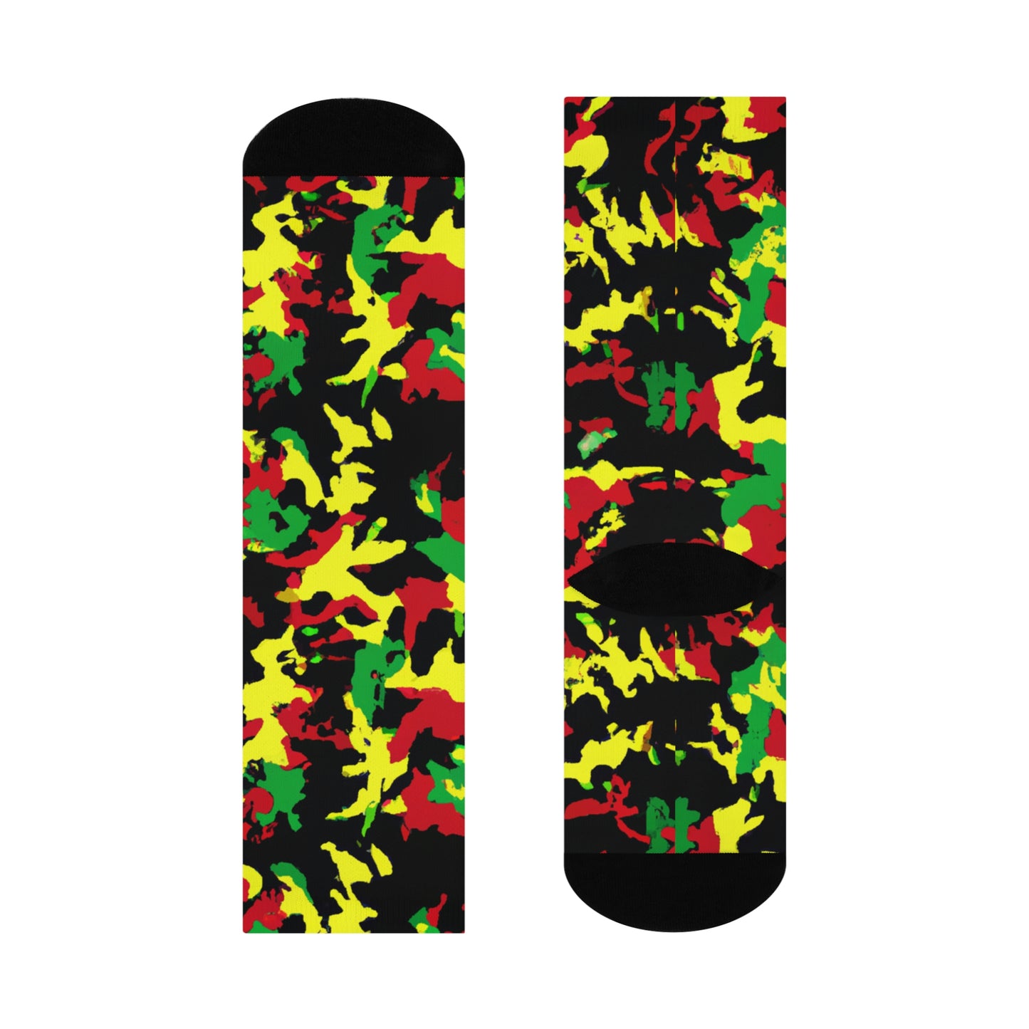 Rasta Camo - AI Art - Cushioned Crew Socks