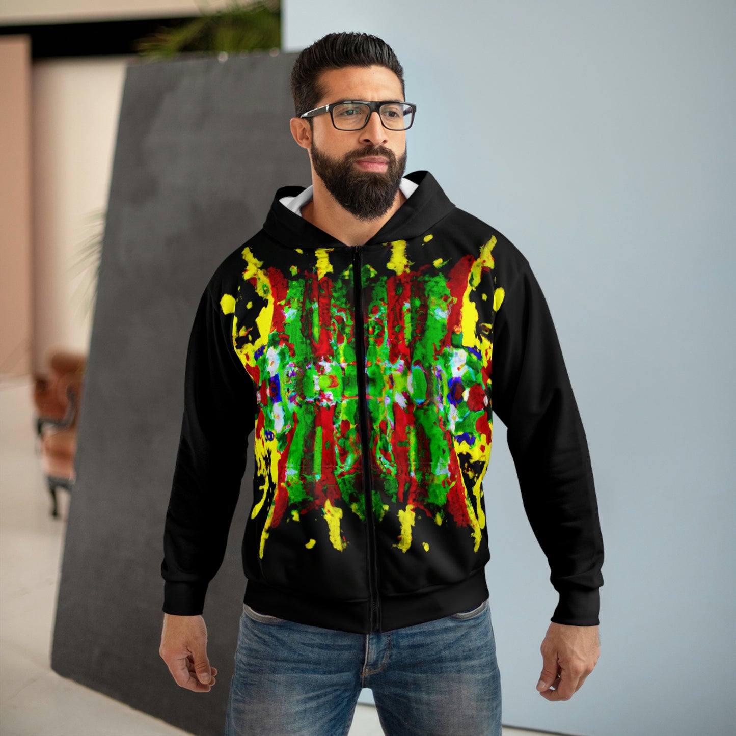 Rasta Acrylic Symmetry W - AI Art - Zip Hoodie