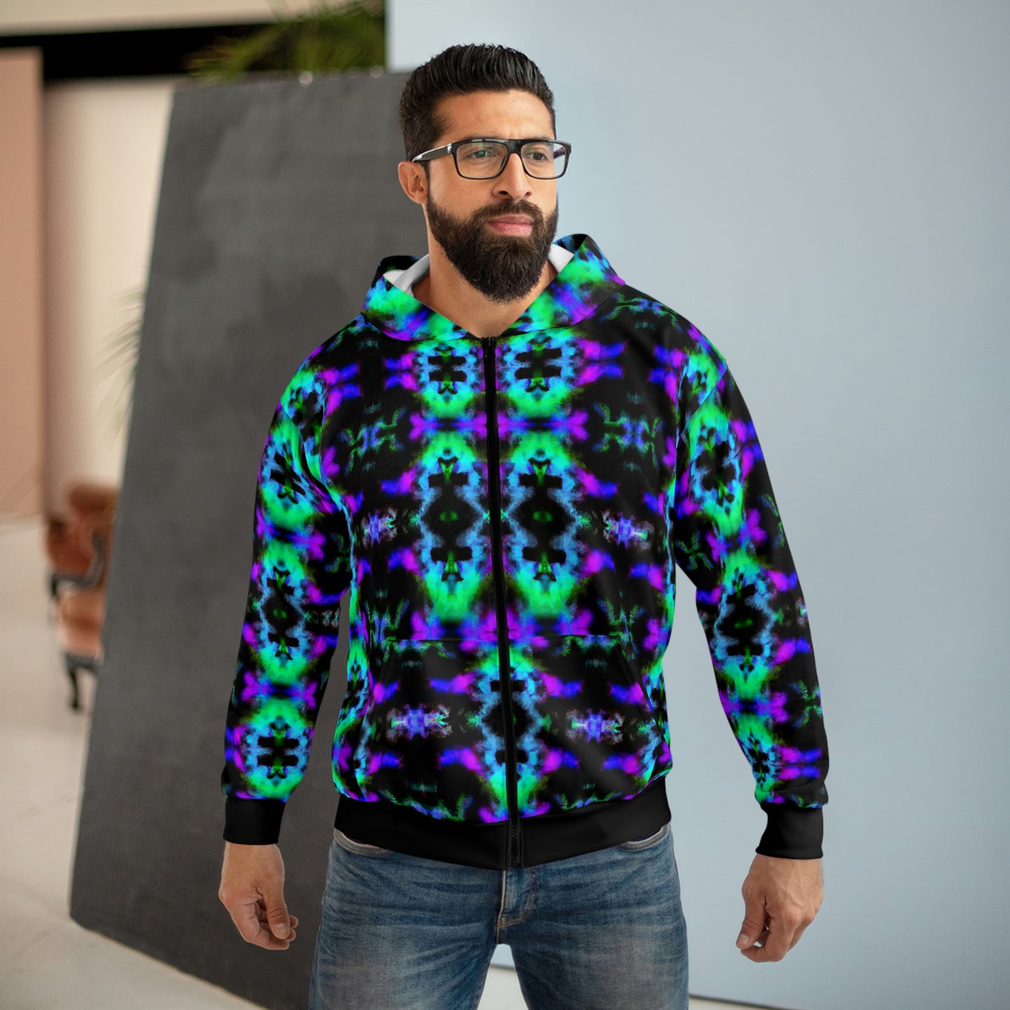 Hyperwave Fractal 4 - AI Art - Zip Hoodie