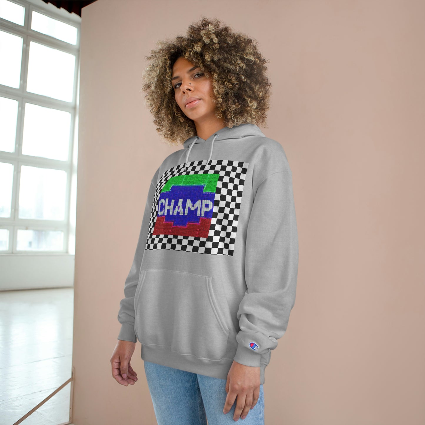 Checkered Flag (CHAMP Logo 2 8-bit) - Champion Hoodie