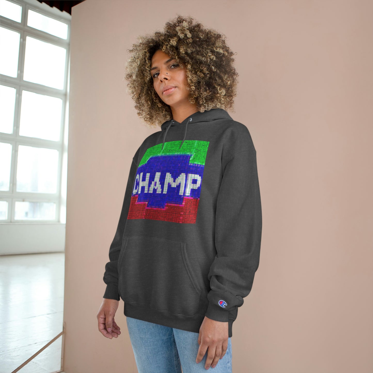 CHAMP (Alt Logo 1 Pixel Art) - AI Art - Champion Hoodie