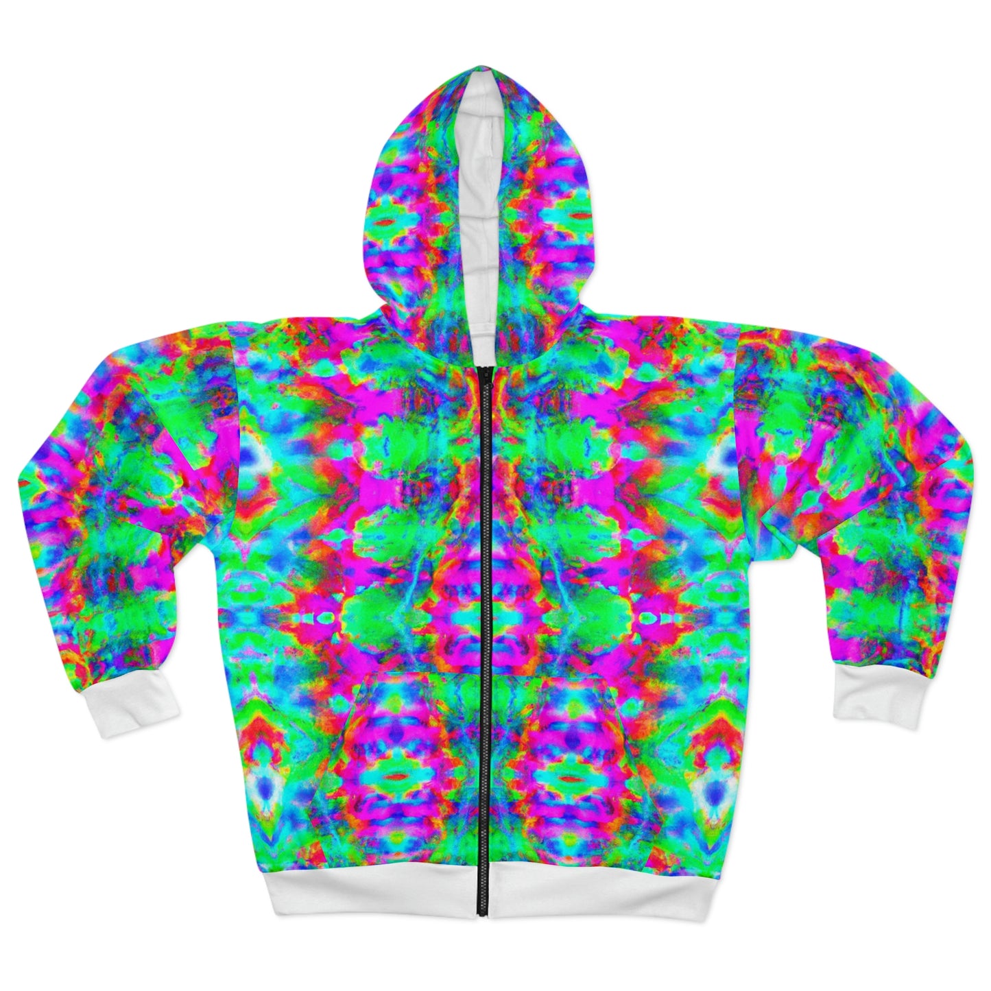 Hyperwave Tie-Dye 5 (Fully Patterned Hood) - AI Art - Zip Hoodie