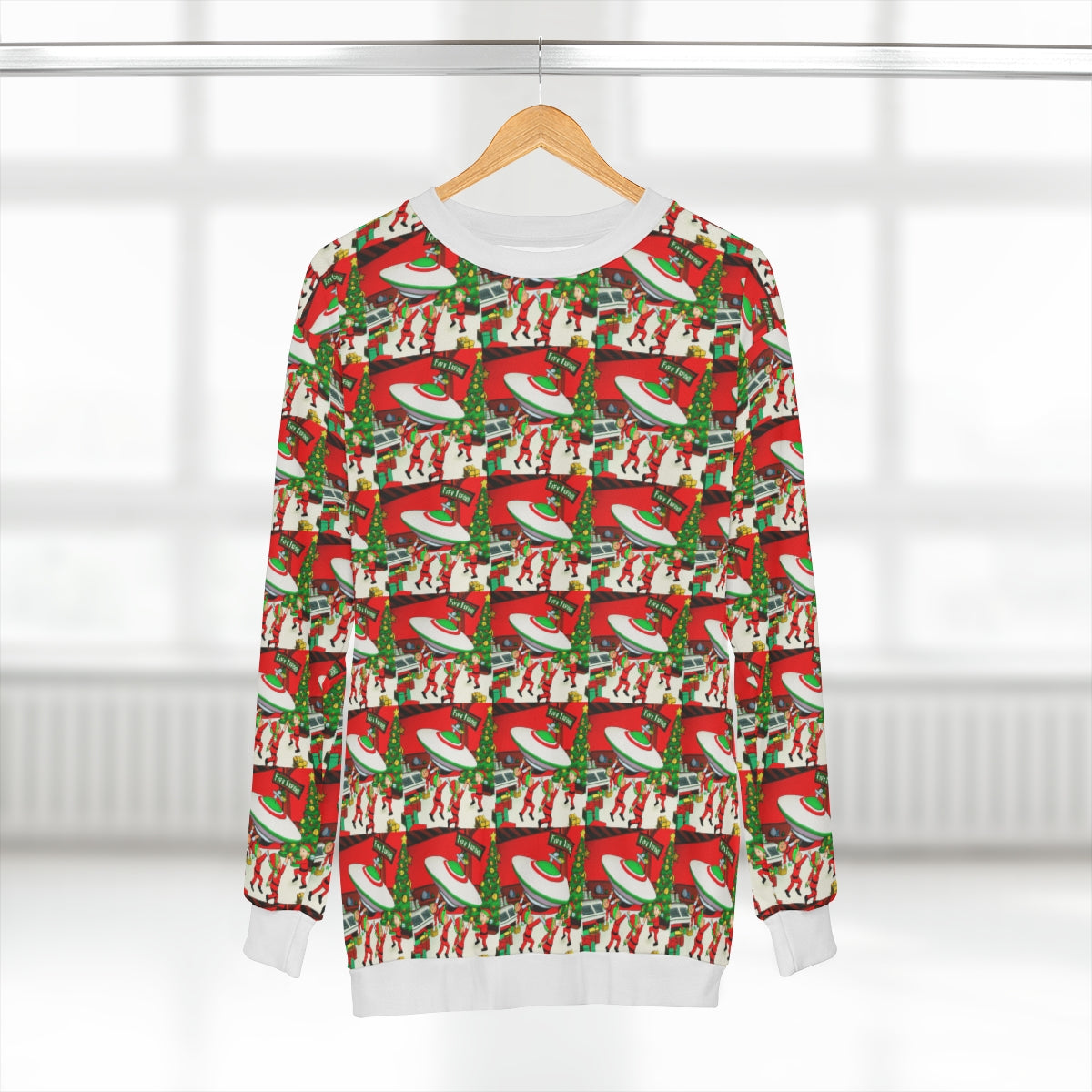 Santa's Workshop Elves Build UFO - AI Cartoon Art - Christmas and Holiday Party Sweatshirt