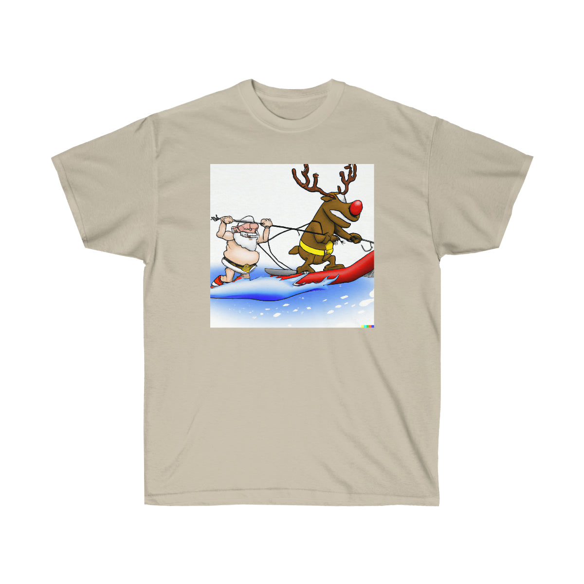 Santa Claus Waterskiing - AI Cartoon Art - Ultra Cotton Tee