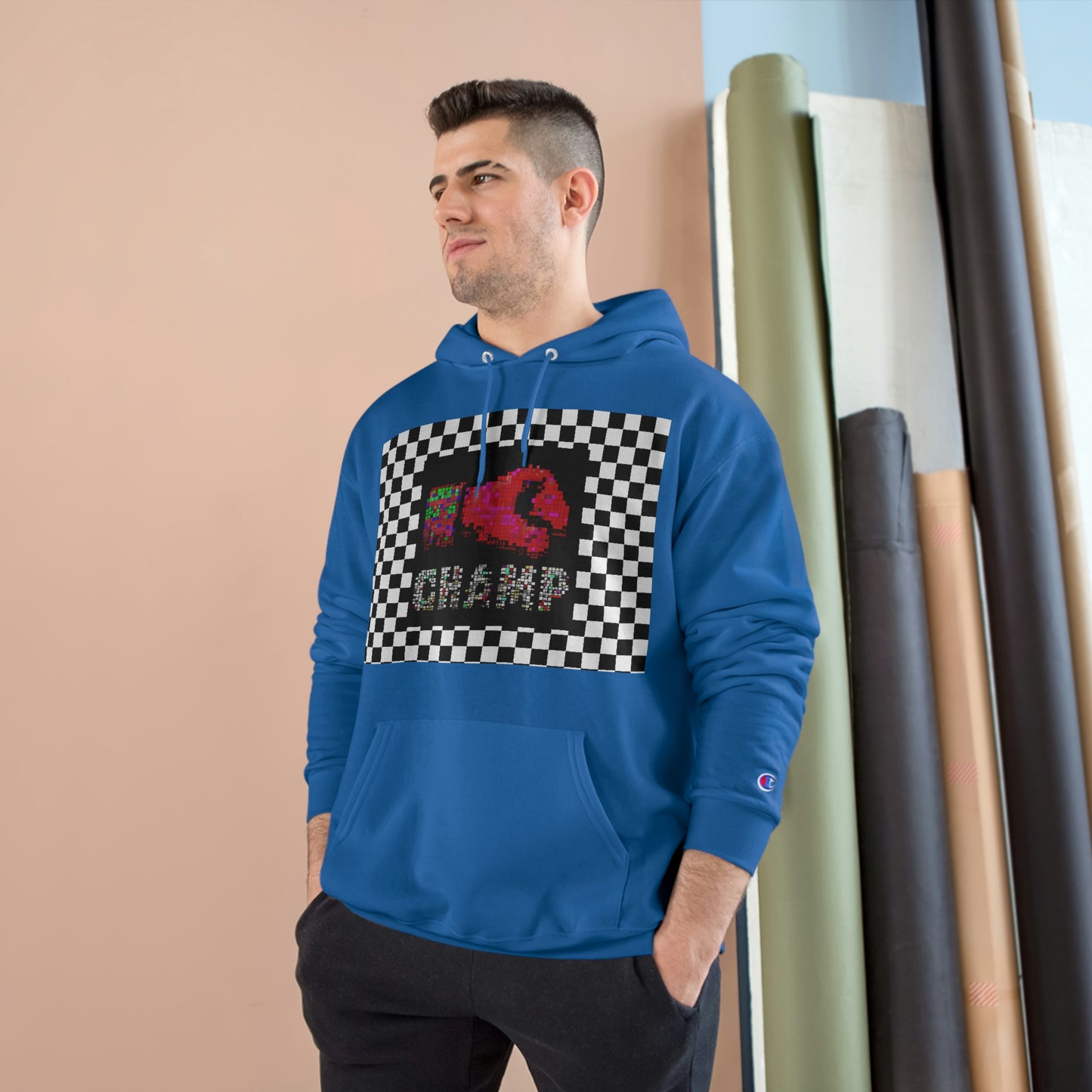 Checkered Flag (CHAMP Logo 3 8-bit Boxing Glove) - Champion Hoodie