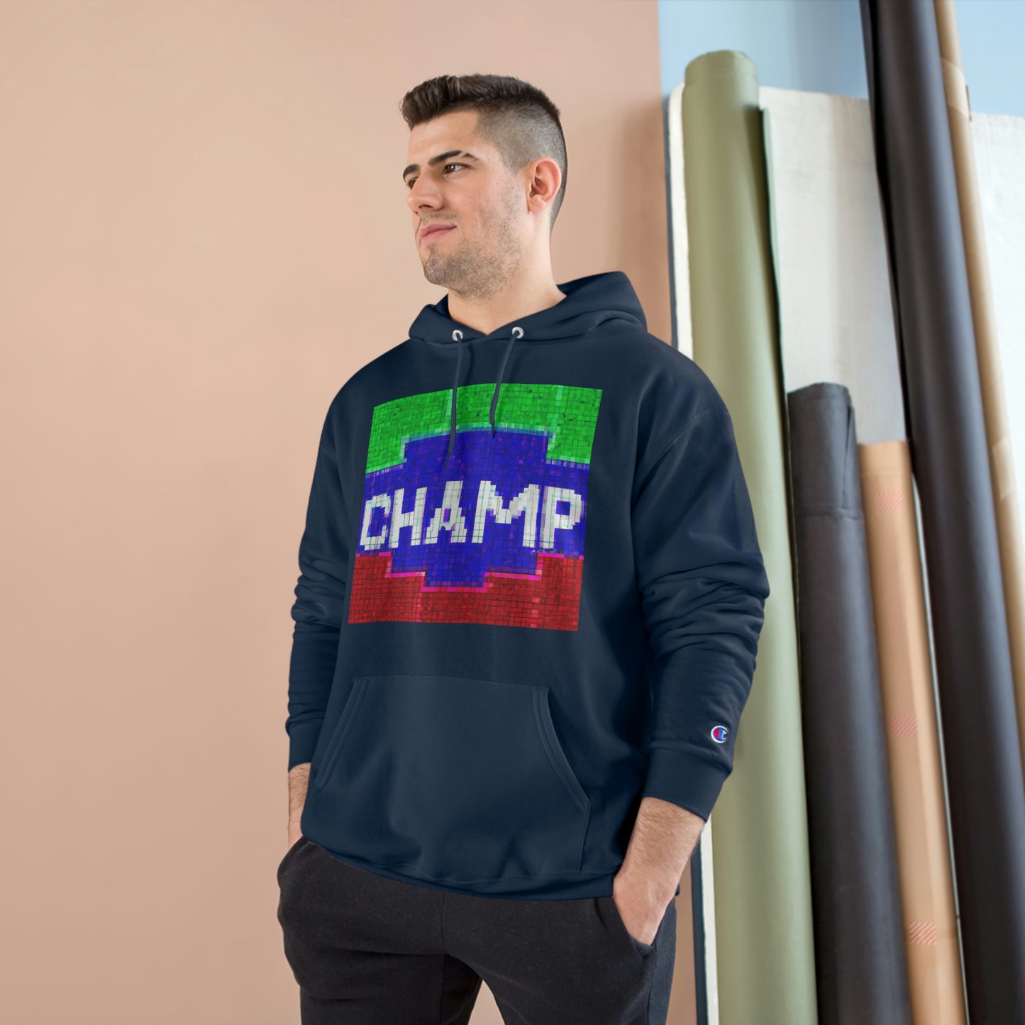 CHAMP (Alt Logo 1 Pixel Art) - AI Art - Champion Hoodie