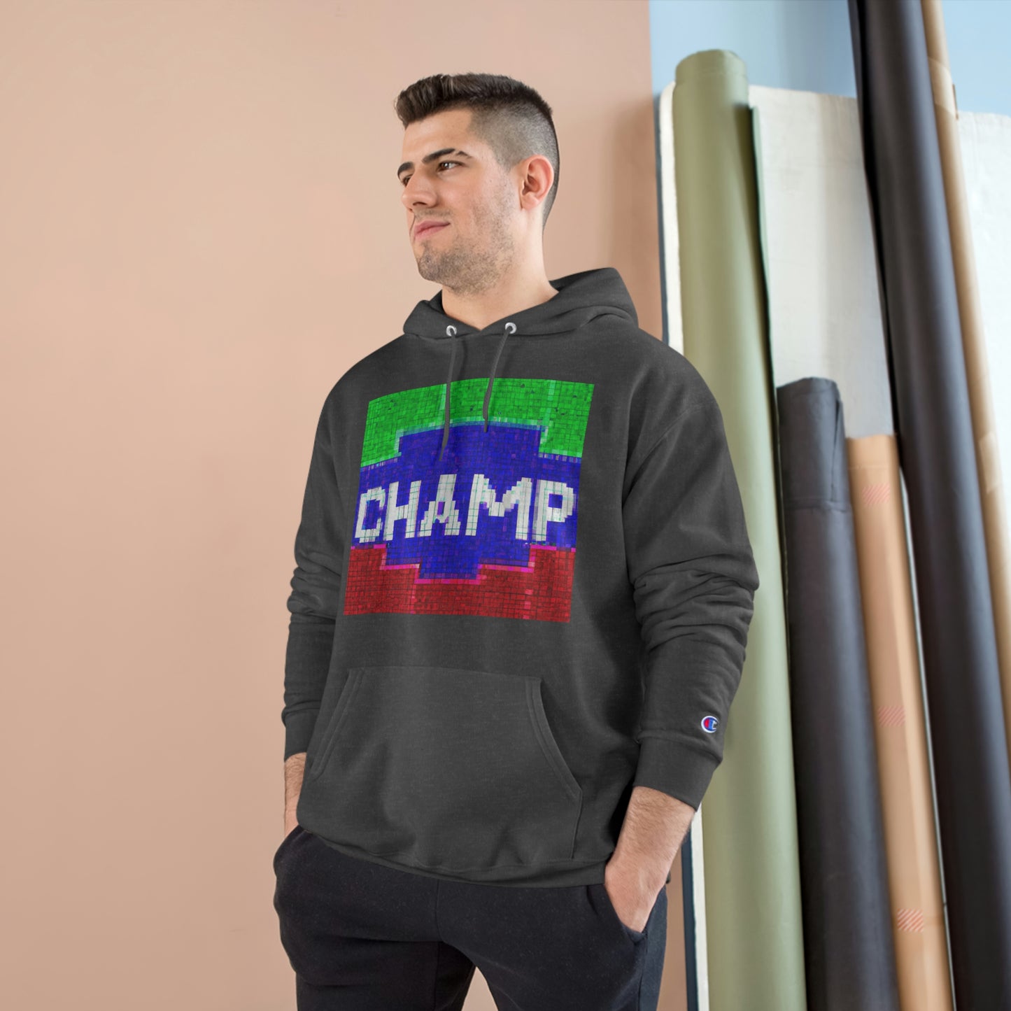 CHAMP (Alt Logo 1 Pixel Art) - AI Art - Champion Hoodie