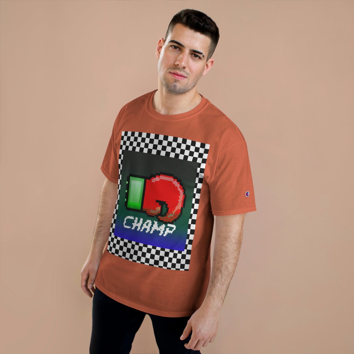 Checkered (CHAMP Logo 4 8-bit Boxing Glove) - Champion T-Shirt