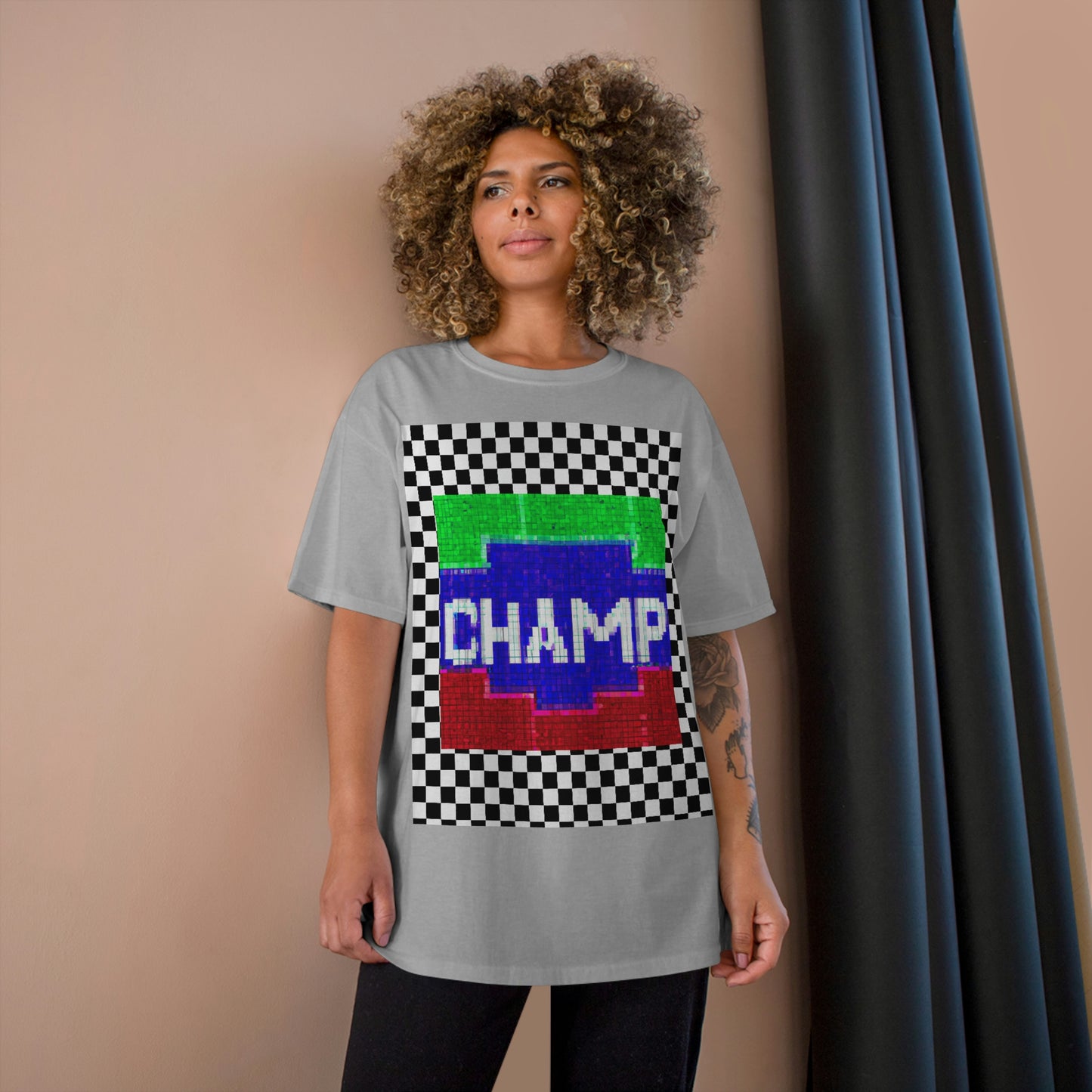 Checkered (CHAMP Logo 2 8-bit) - Champion T-Shirt