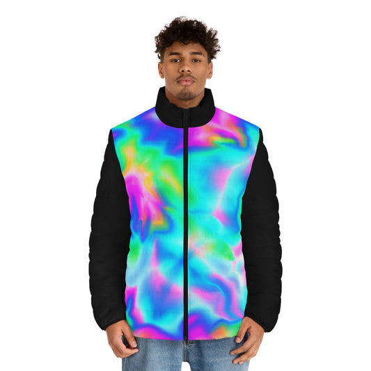 Flamboyant Spaceballer Jacket (Black)(Hyperwave Tie-Dye 1) - AI Art - Men's Puffer Jacket