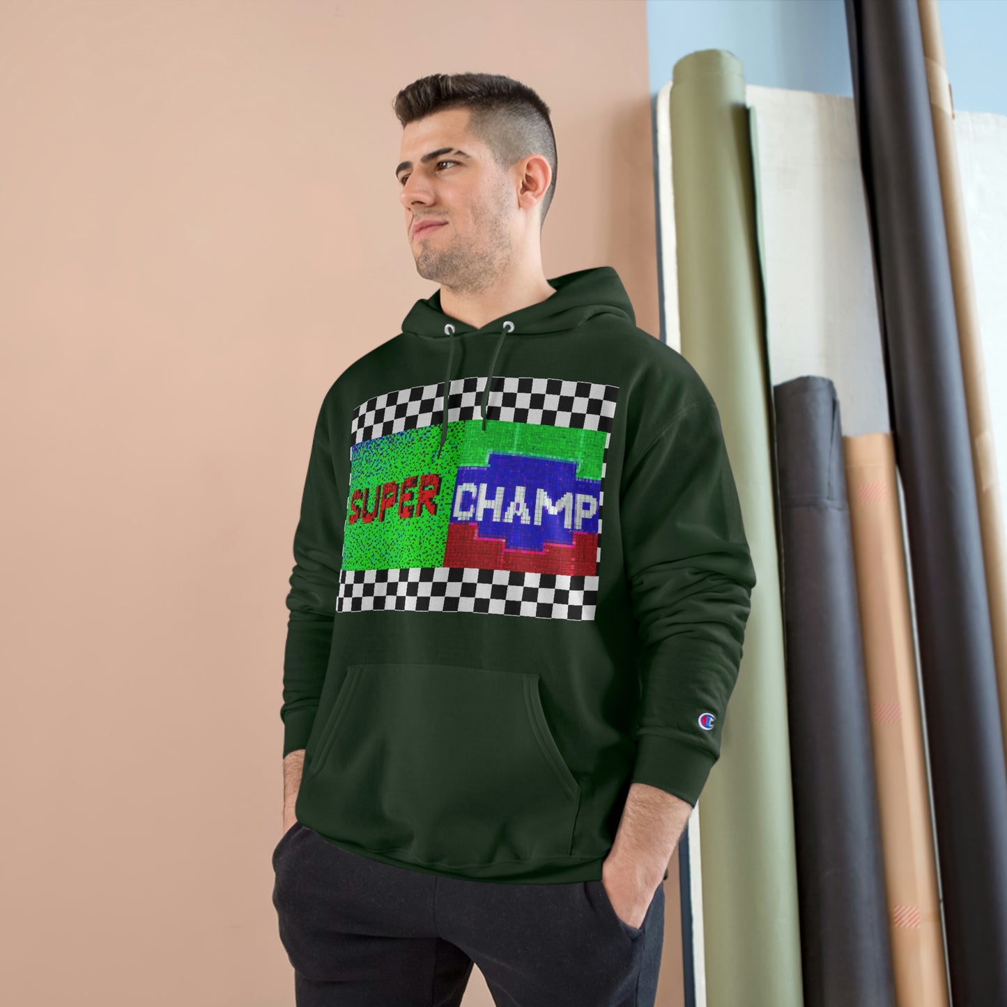 Checkered Flag (SUPER CHAMP Logo 2 8-bit) - Champion Hoodie