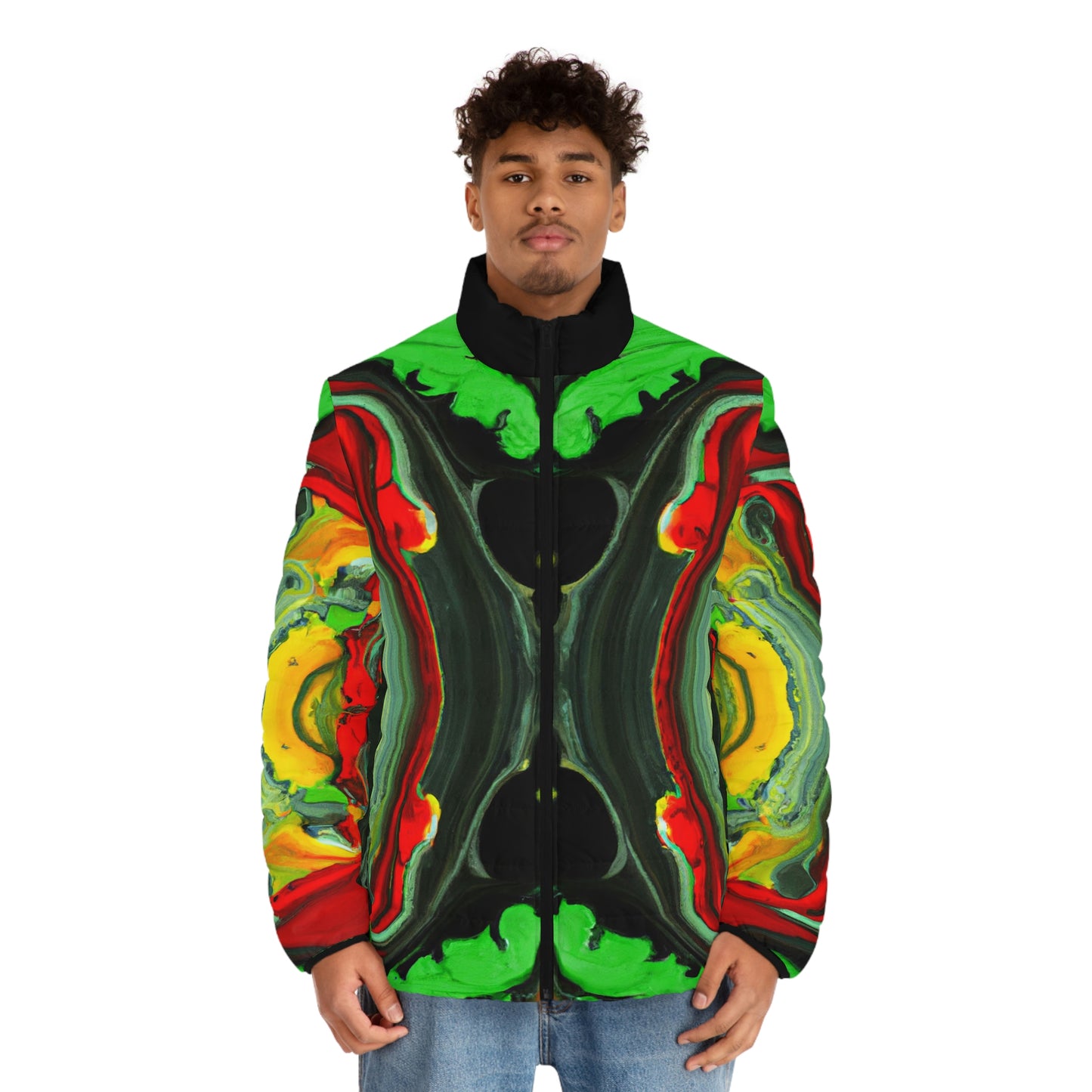 Rasta Wet Acrylic Paint Spaceballer Jacket - AI Art - Men's Puffer Jacket (AOP)