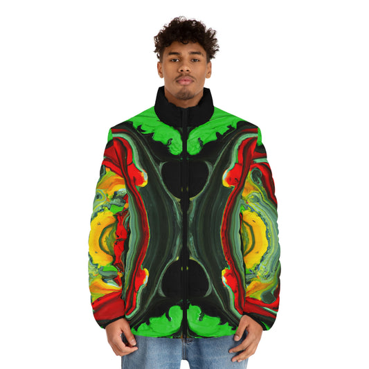 Rasta Wet Acrylic Paint Spaceballer Jacket - AI Art - Men's Puffer Jacket (AOP)