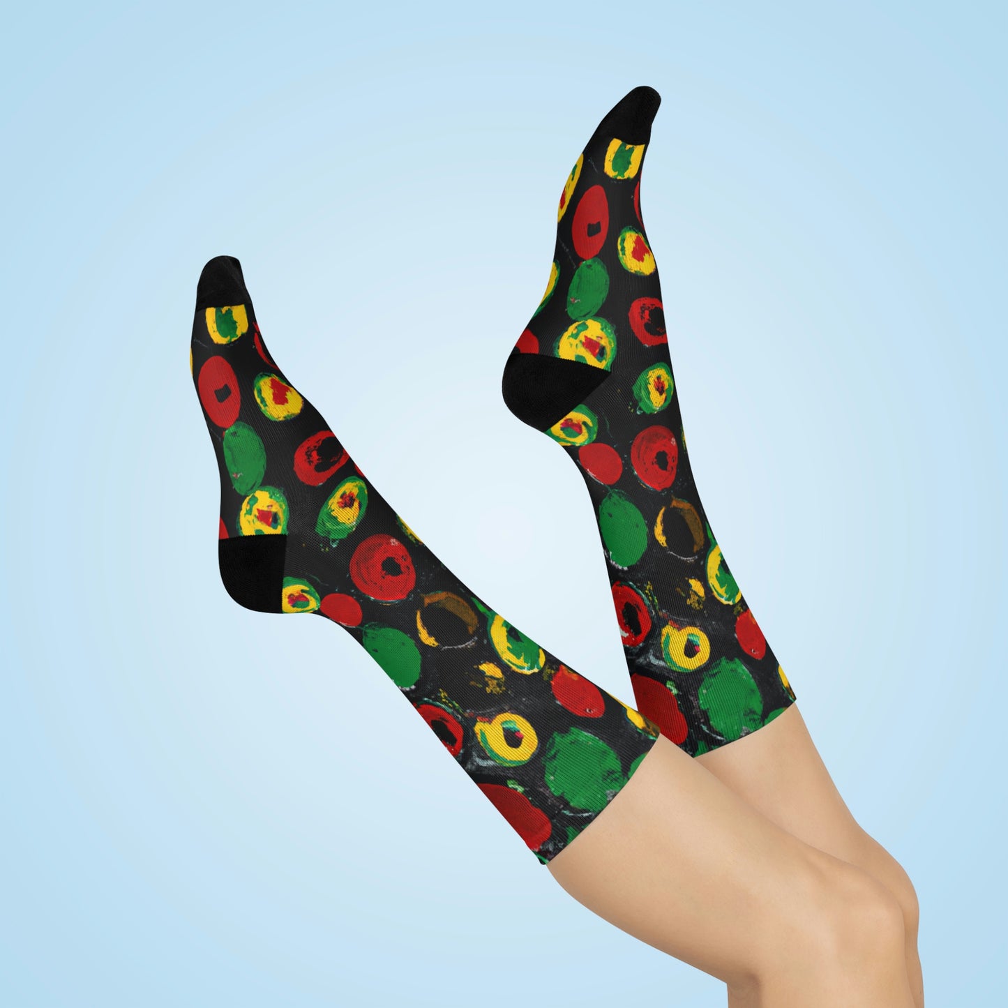 Rasta Polka Dot - AI Art - Cushioned Crew Socks