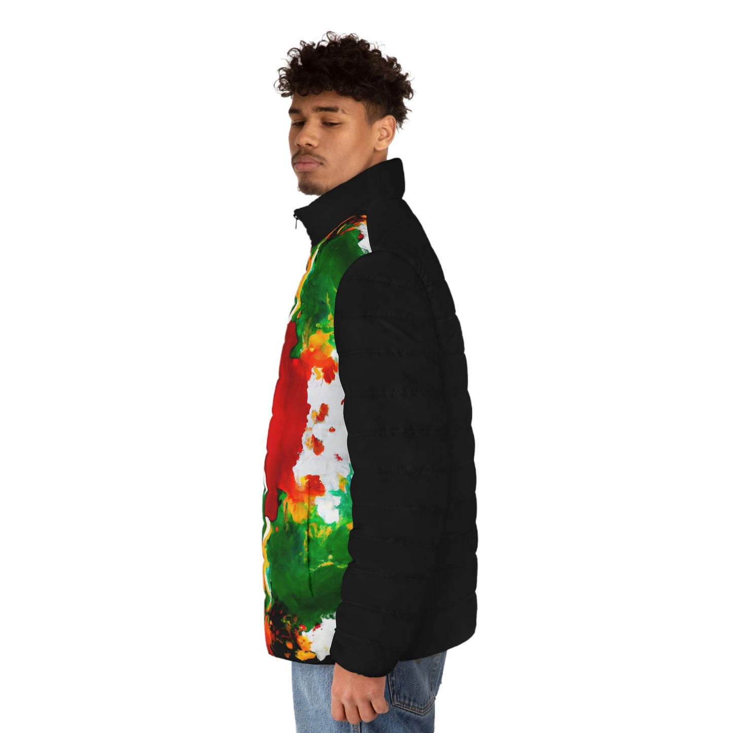 Rasta Watercolor 1 Spaceballer Jacket (Black) - AI Art - Men's Puffer Jacket