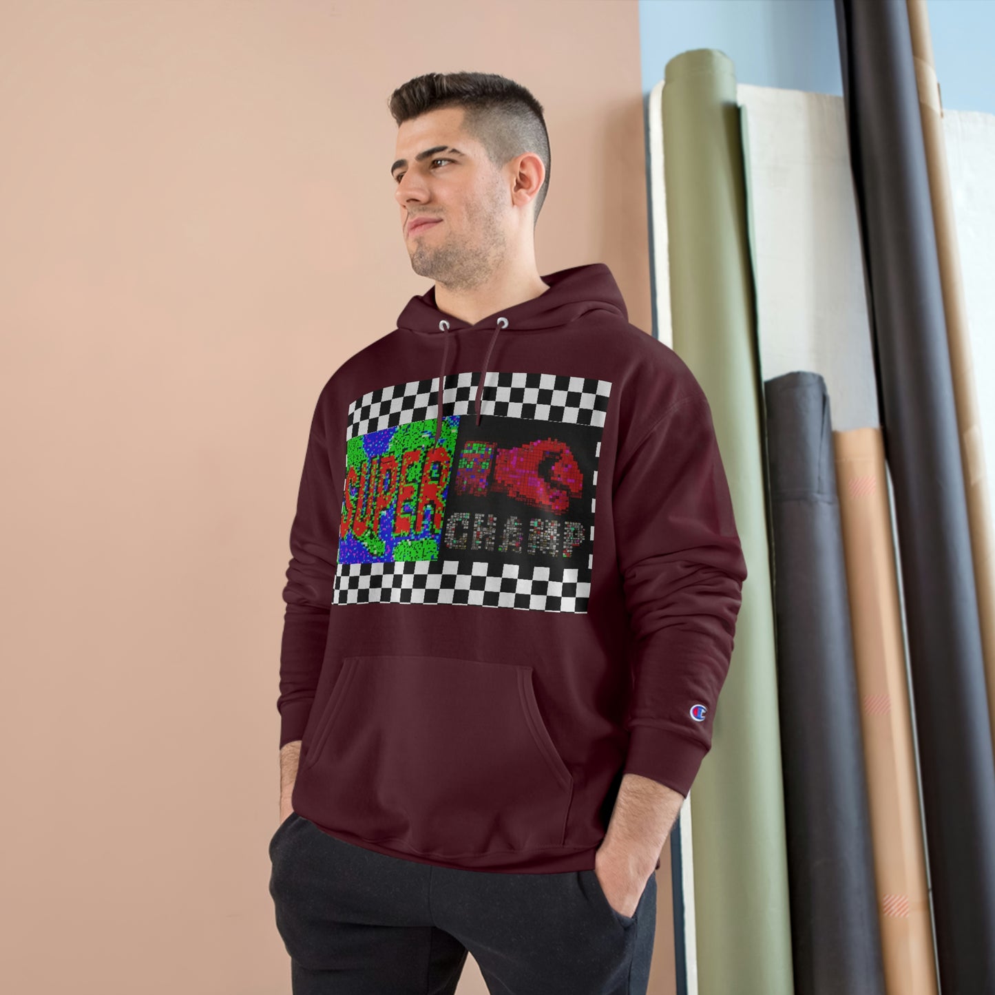 Checkered Flag (SUPER CHAMP Logo 3 8-bit) - Champion Hoodie