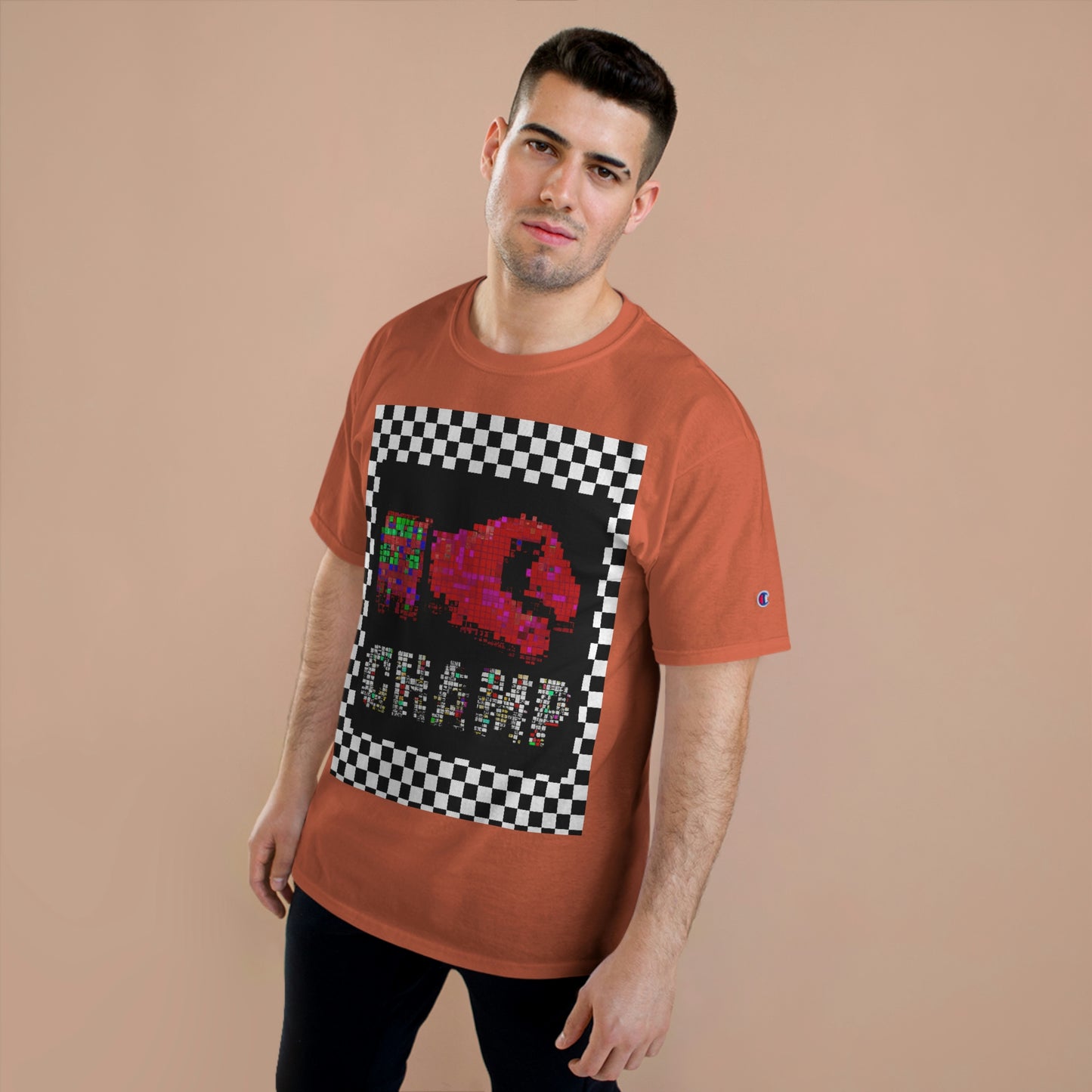 Checkered (CHAMP Logo 3 8-bit Boxing Glove) - Champion T-Shirt