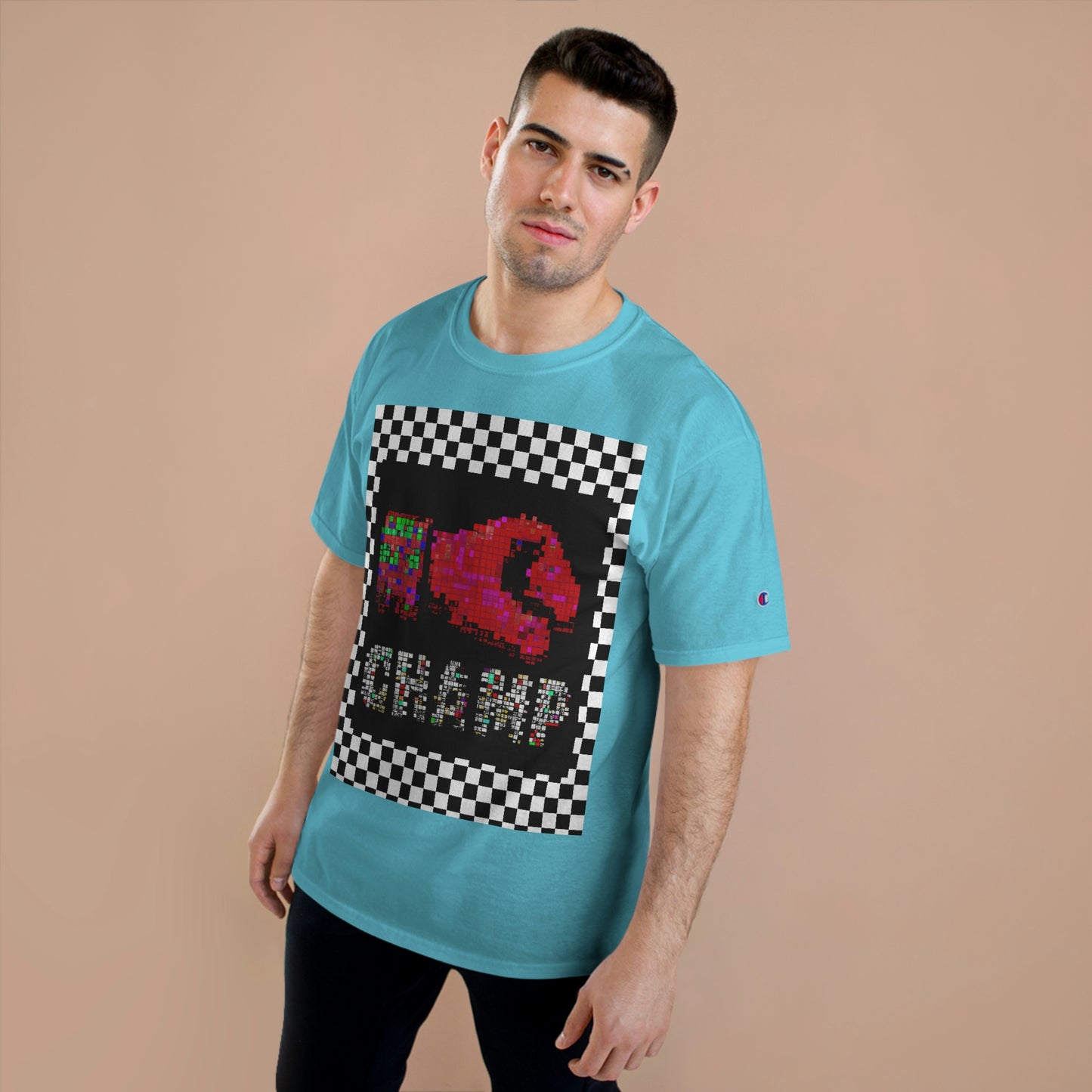 Checkered (CHAMP Logo 3 8-bit Boxing Glove) - Champion T-Shirt