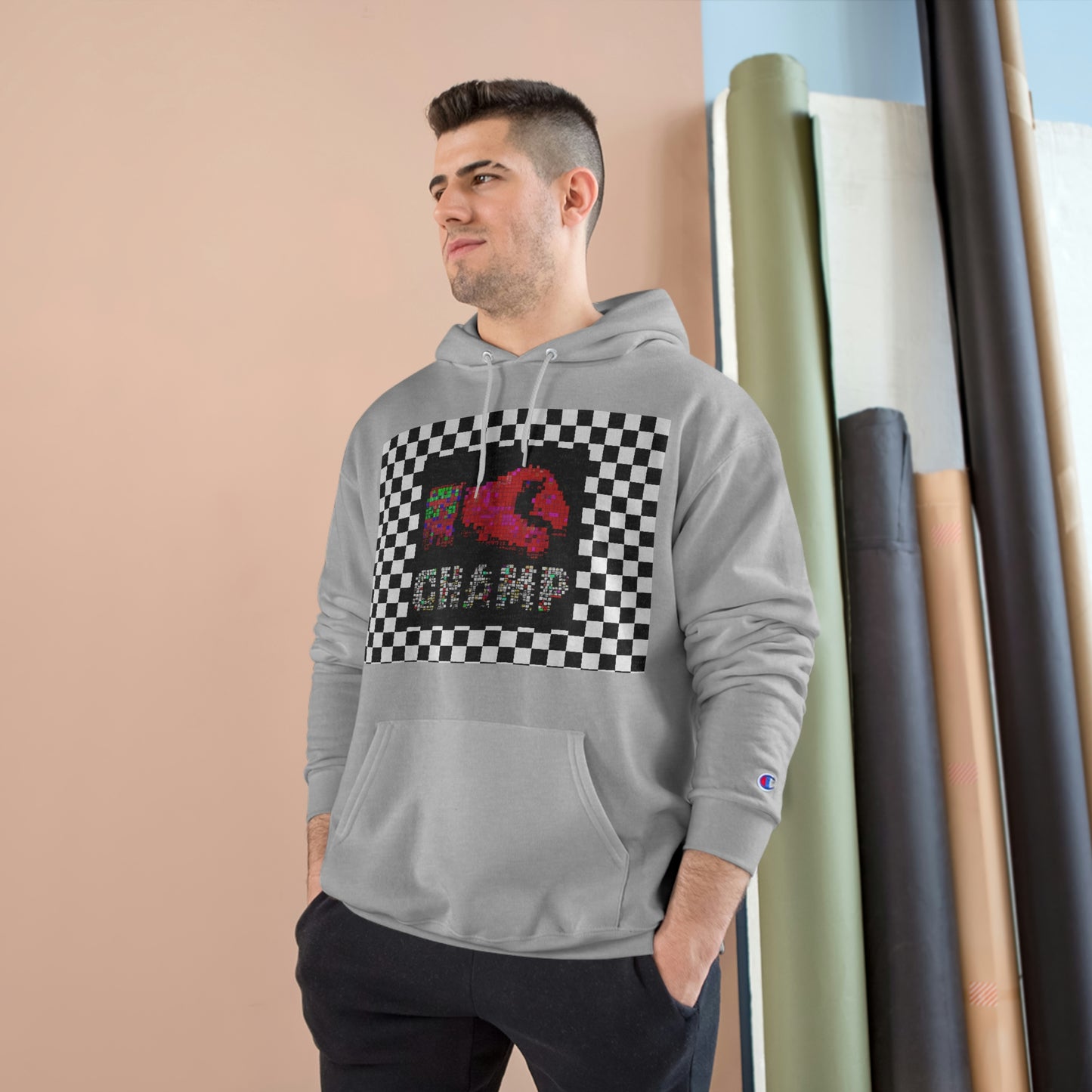 Checkered Flag (CHAMP Logo 3 8-bit Boxing Glove) - Champion Hoodie