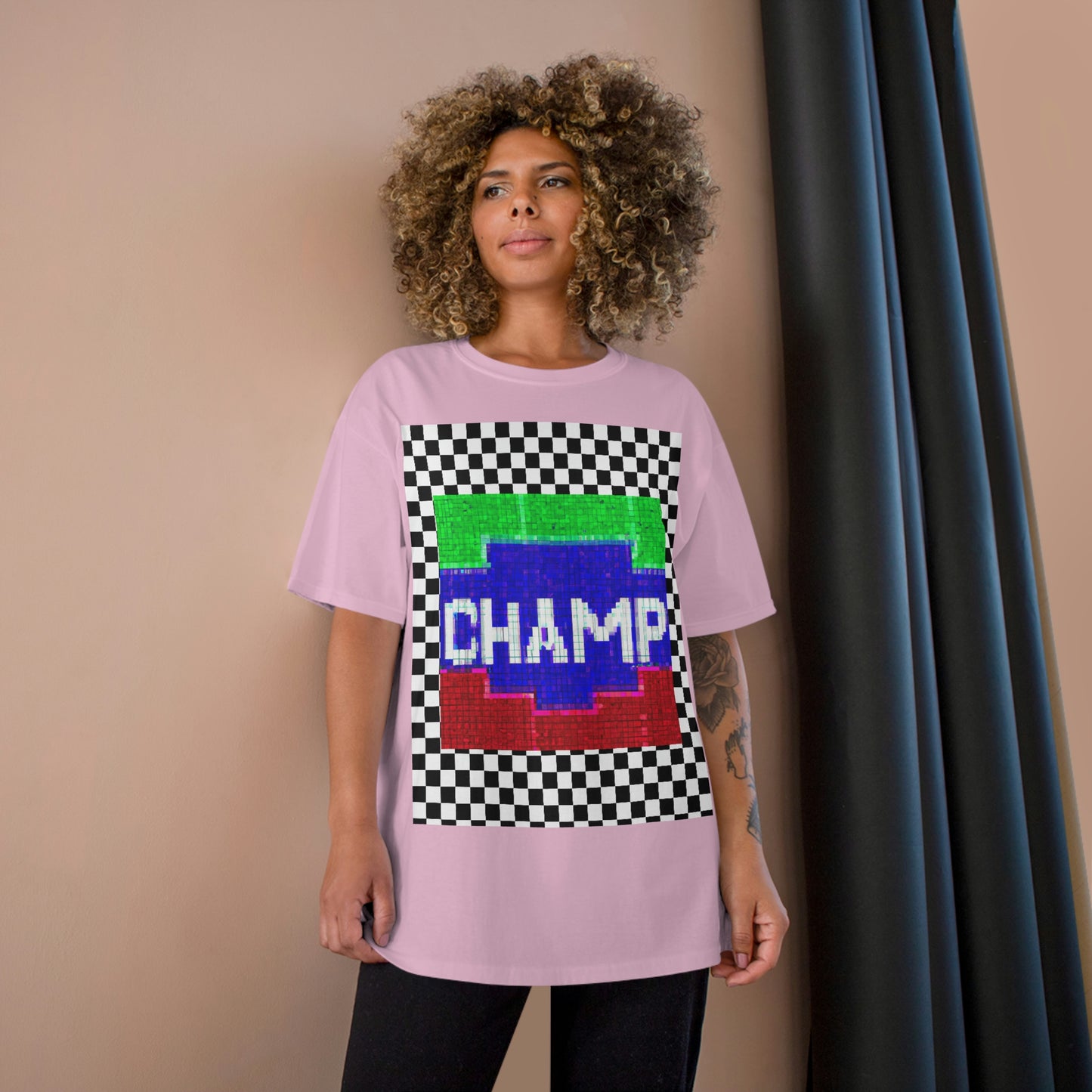 Checkered (CHAMP Logo 2 8-bit) - Champion T-Shirt