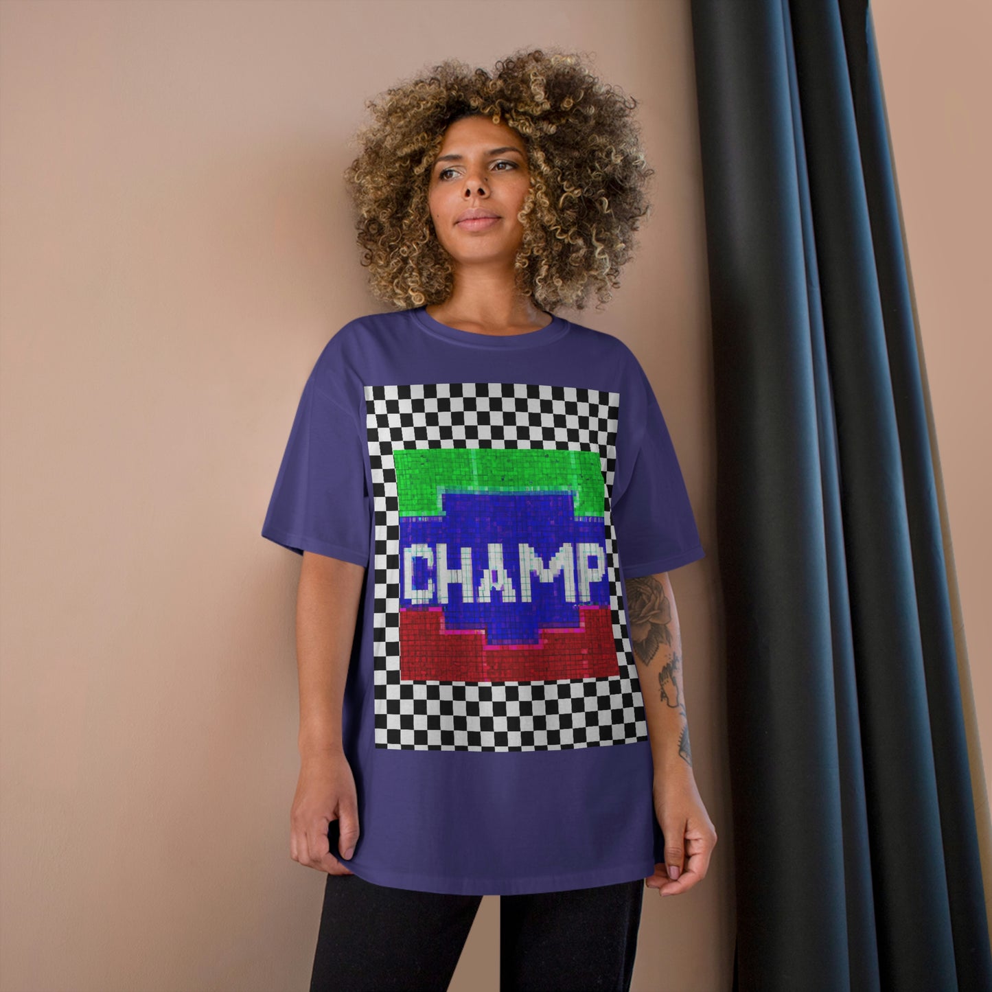 Checkered (CHAMP Logo 2 8-bit) - Champion T-Shirt