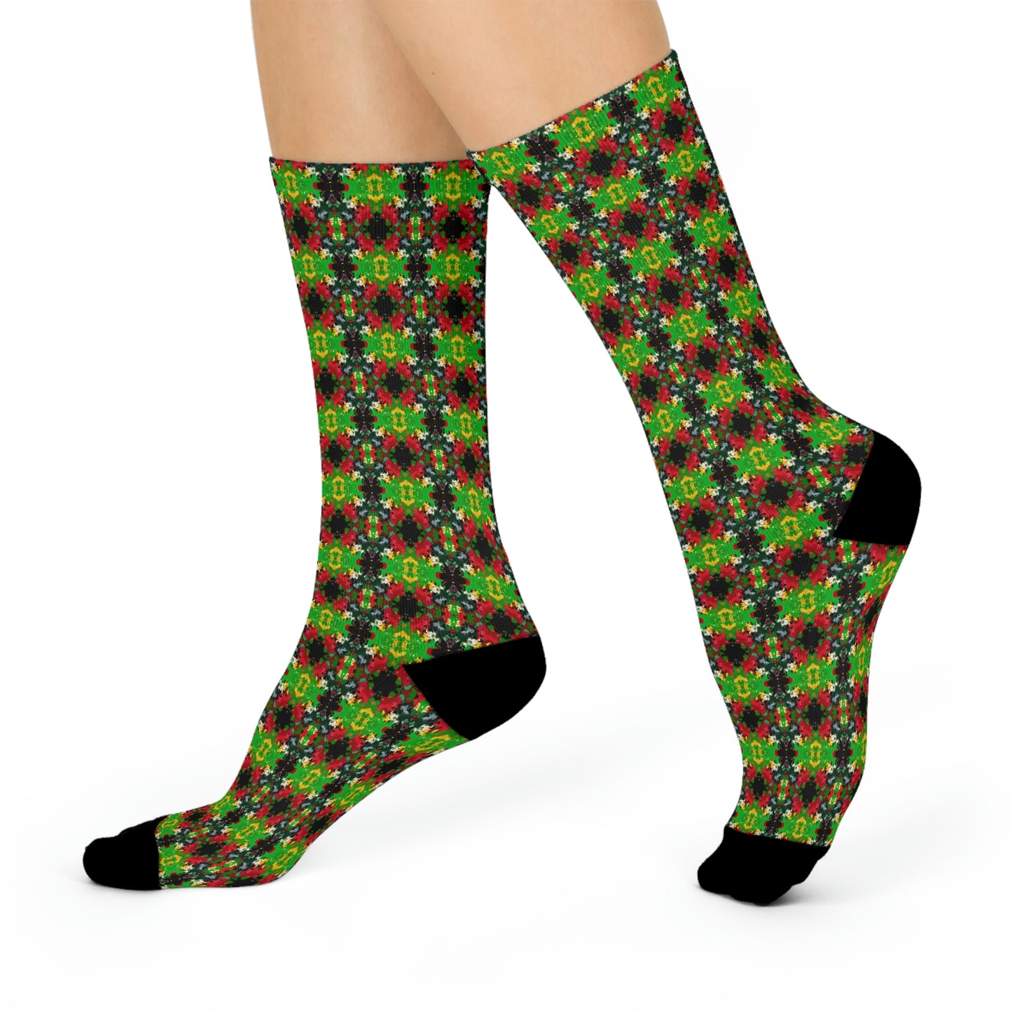 Rasta Kaleidescope 2  - AI Art - Cushioned Crew Socks