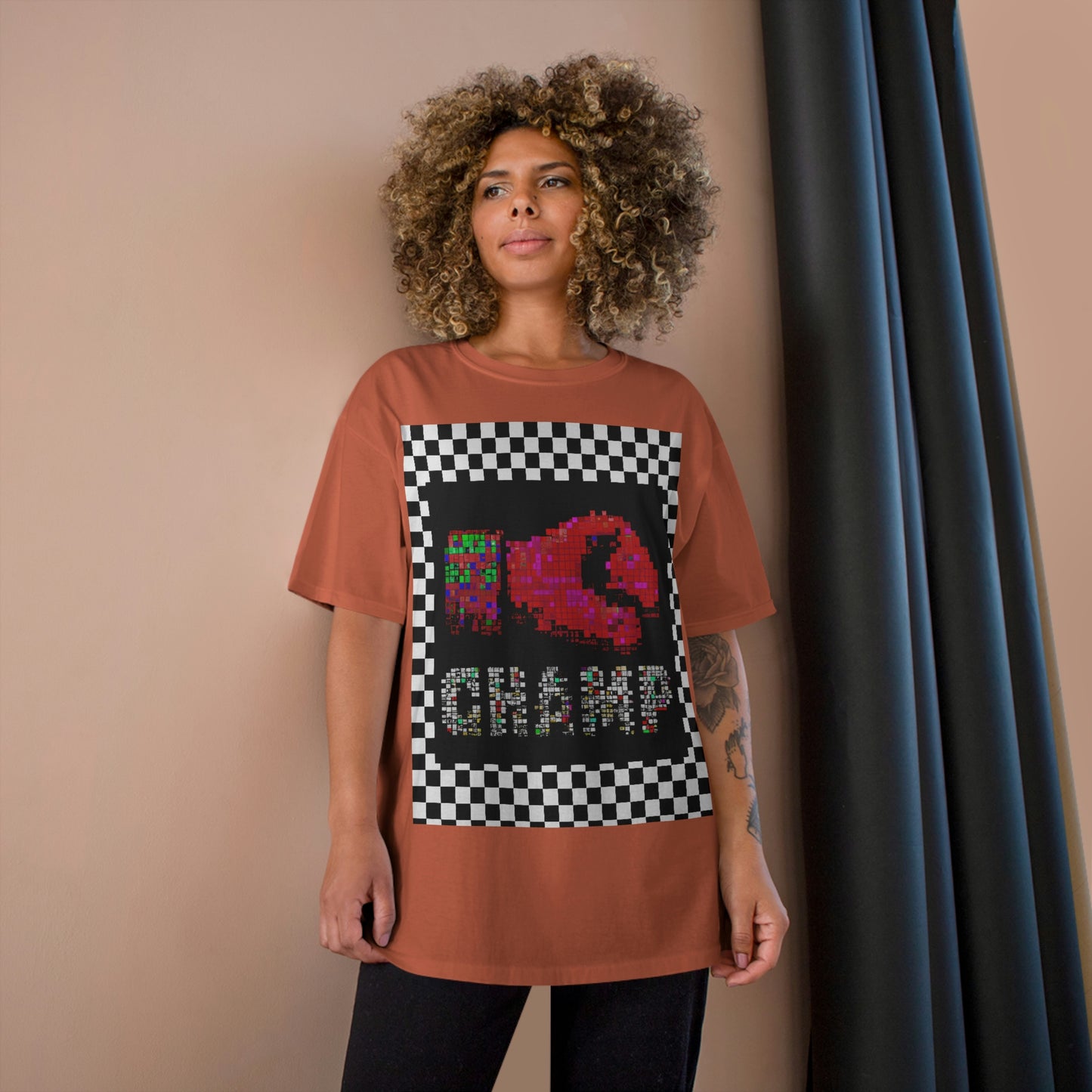 Checkered (CHAMP Logo 3 8-bit Boxing Glove) - Champion T-Shirt