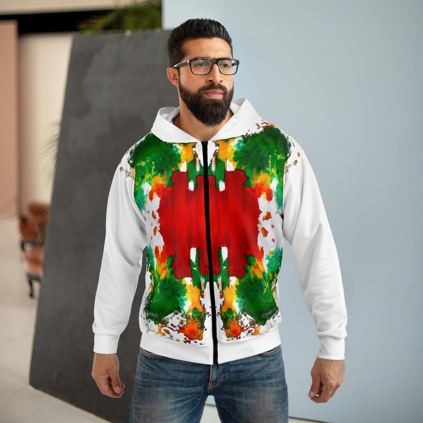 Rasta Watercolor 1 (White) - AI Art - Zip Hoodie