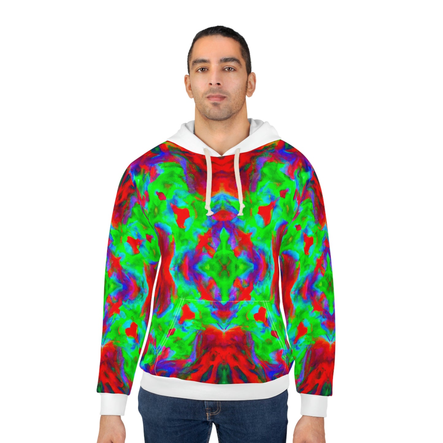 Hyperwave Tie-Dye 7 (White Hood) - AI Art - Pullover Hoodie