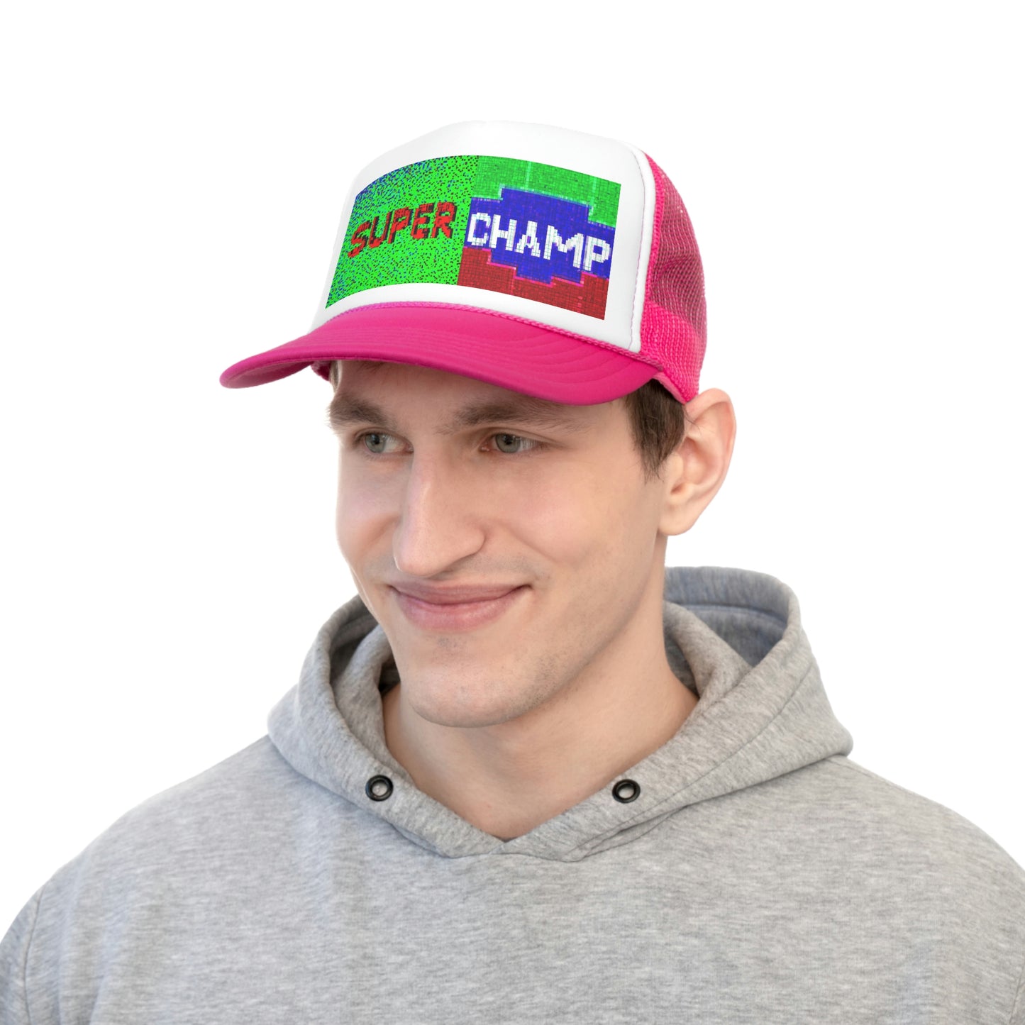 SUPER CHAMP (Alt Logo 4 Pixel) - AI Art - Trucker Hats