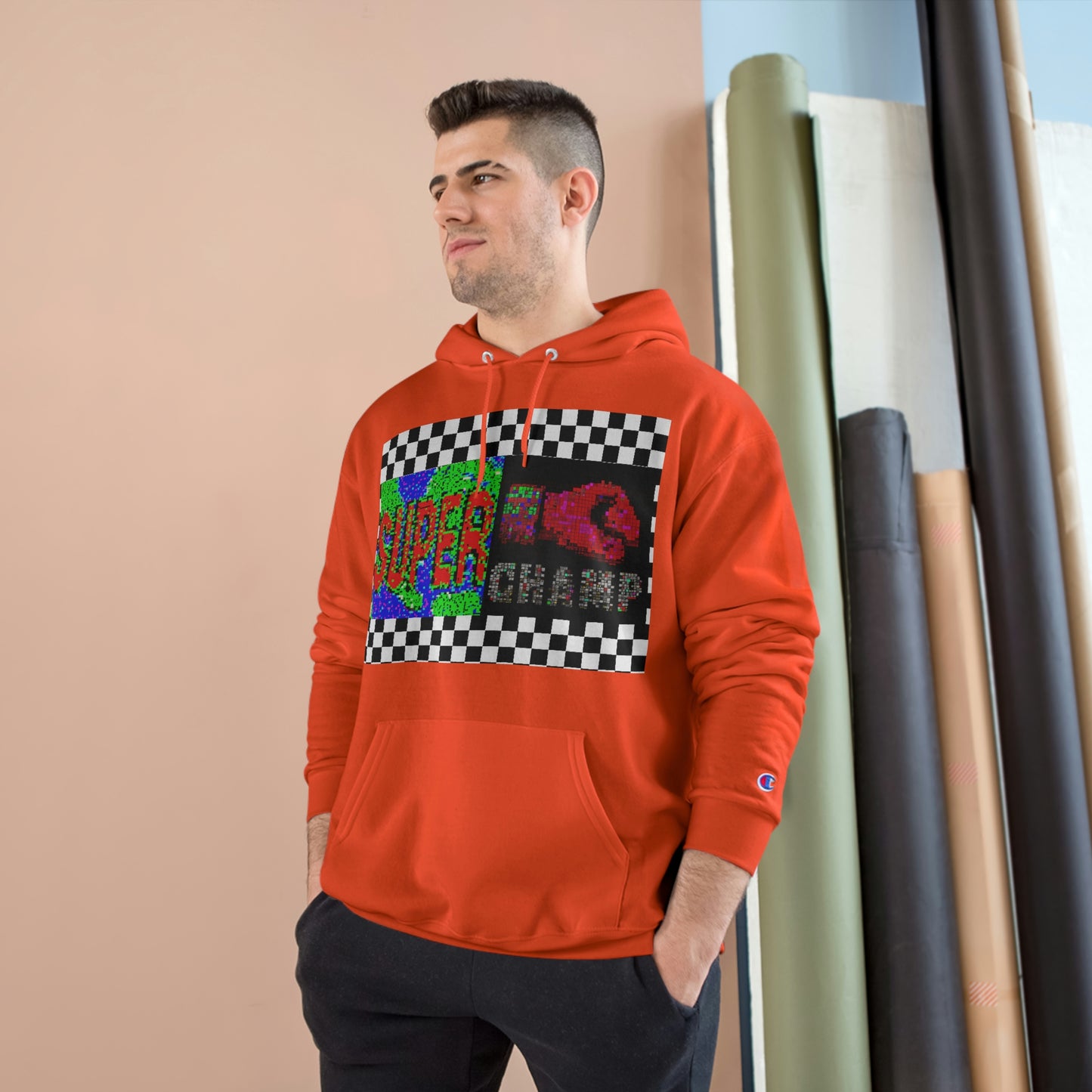 Checkered Flag (SUPER CHAMP Logo 3 8-bit) - Champion Hoodie