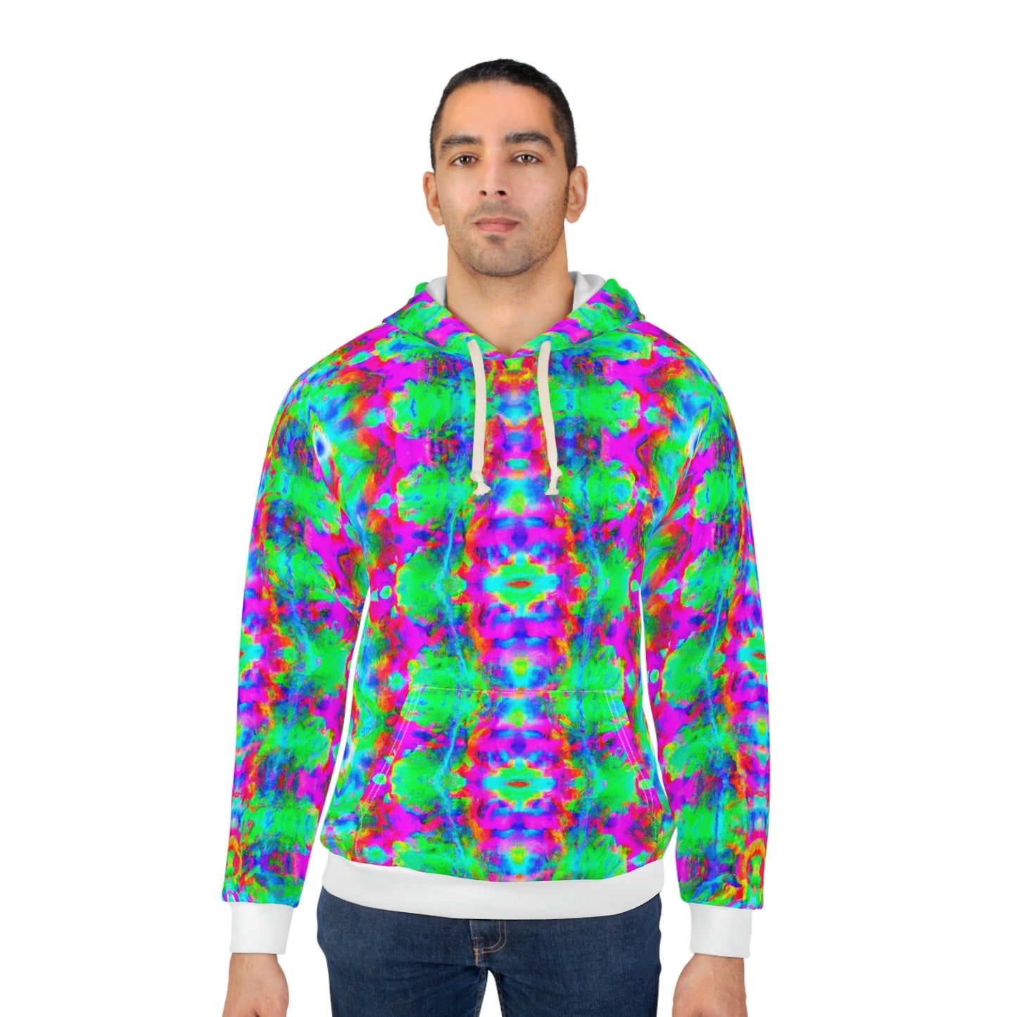 Hyperwave Tie-Dye 5 (Fully Patterned Hood) - AI Art - Pullover Hoodie