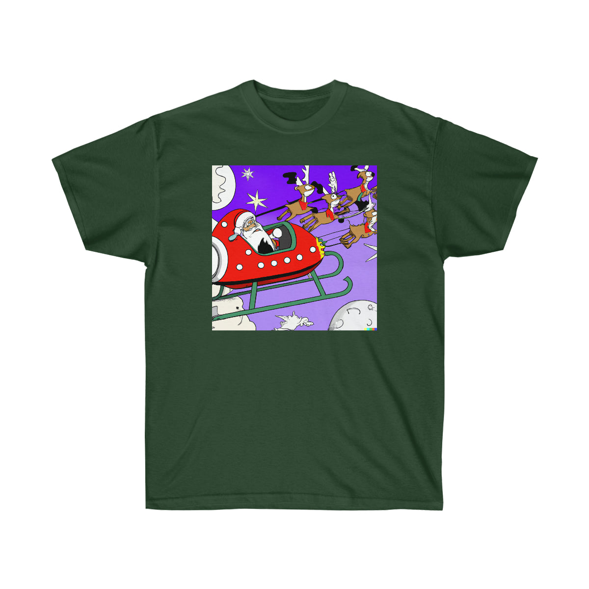 Santa Reindeer Rocketsleigh - AI Cartoon Art - Ultra Cotton Tee