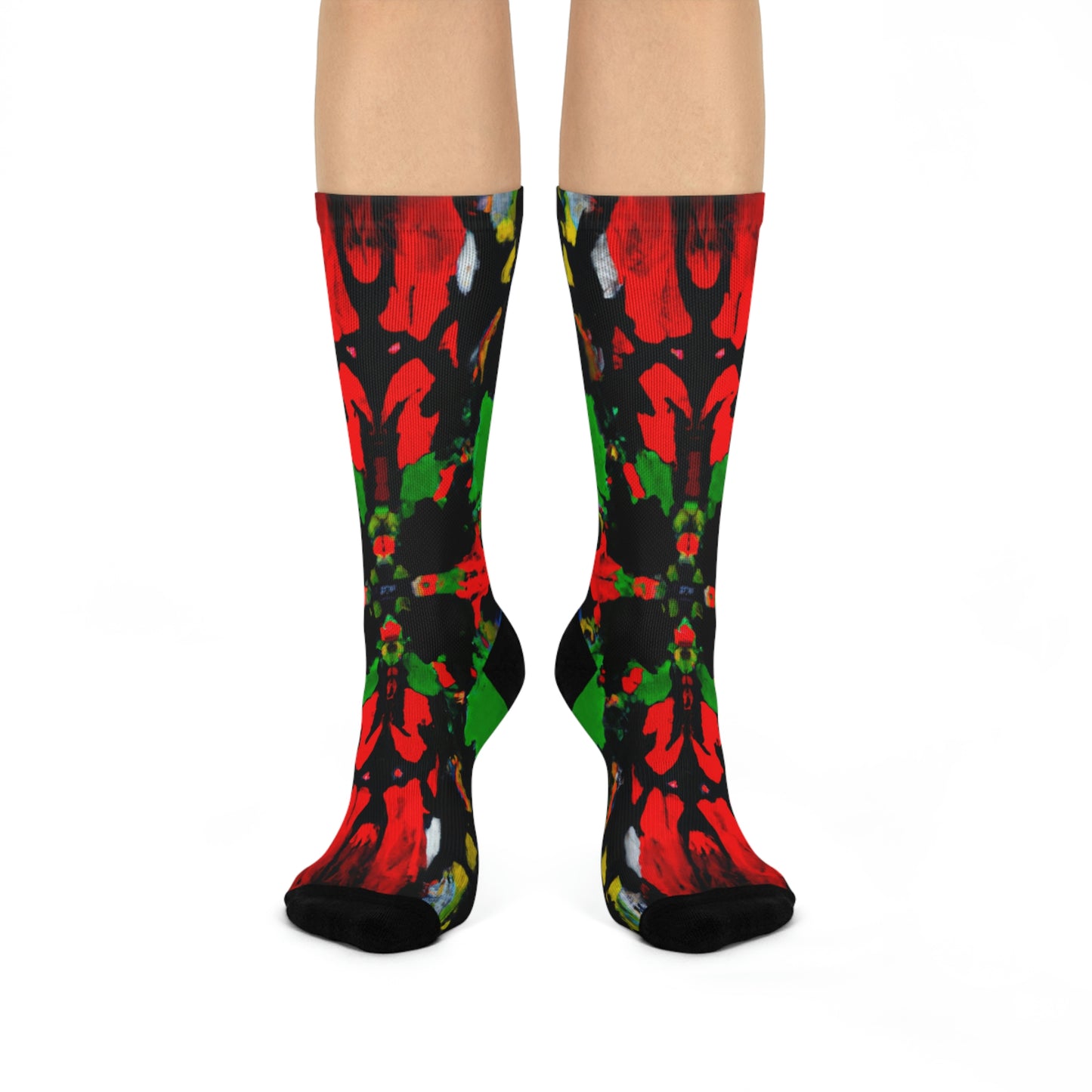 Rasta Quad Symmetry 1 - AI Art - Cushioned Crew Socks