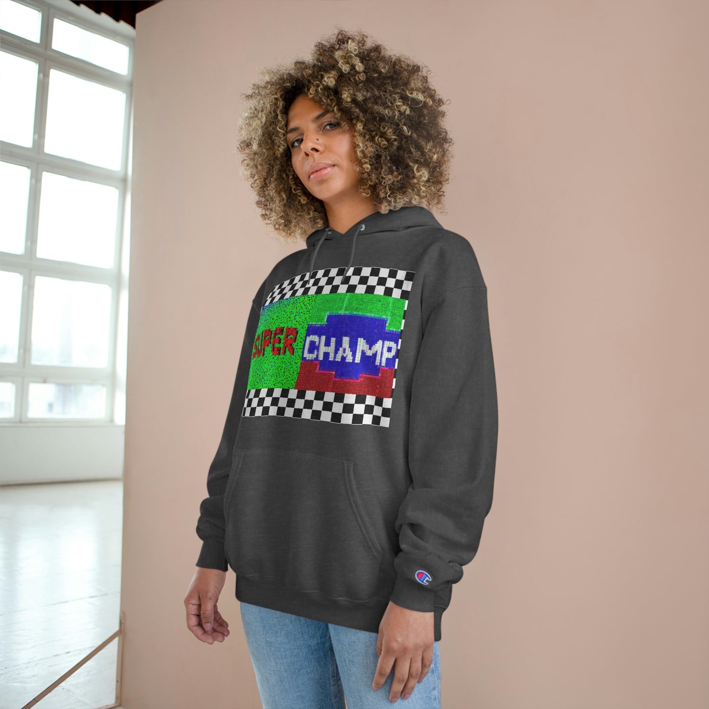 Checkered Flag (SUPER CHAMP Logo 2 8-bit) - Champion Hoodie